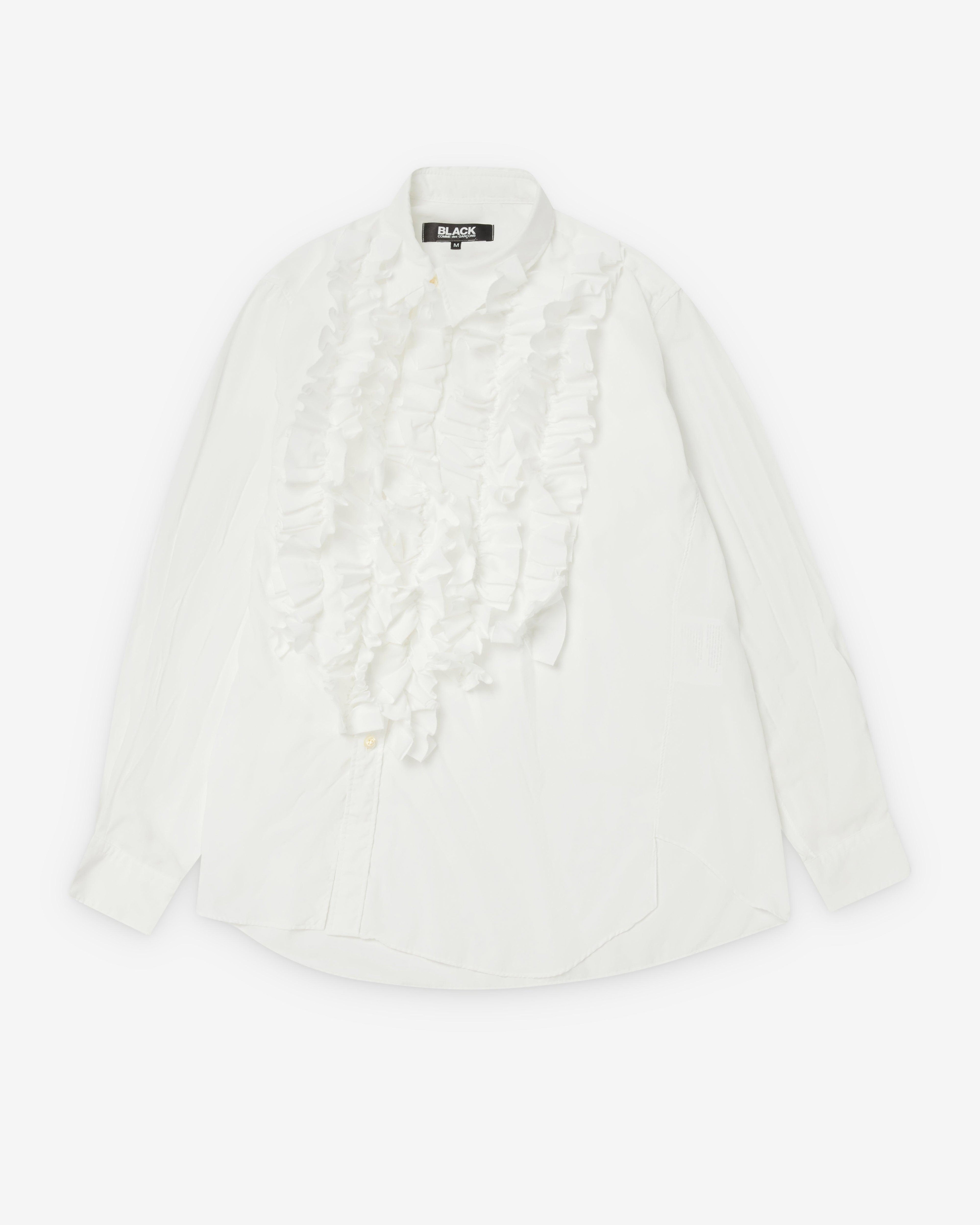 Black Comme des Garçons - Men's Ruffle Collar Long Sleeve Shirt - (White) by COMME DES GARCONS