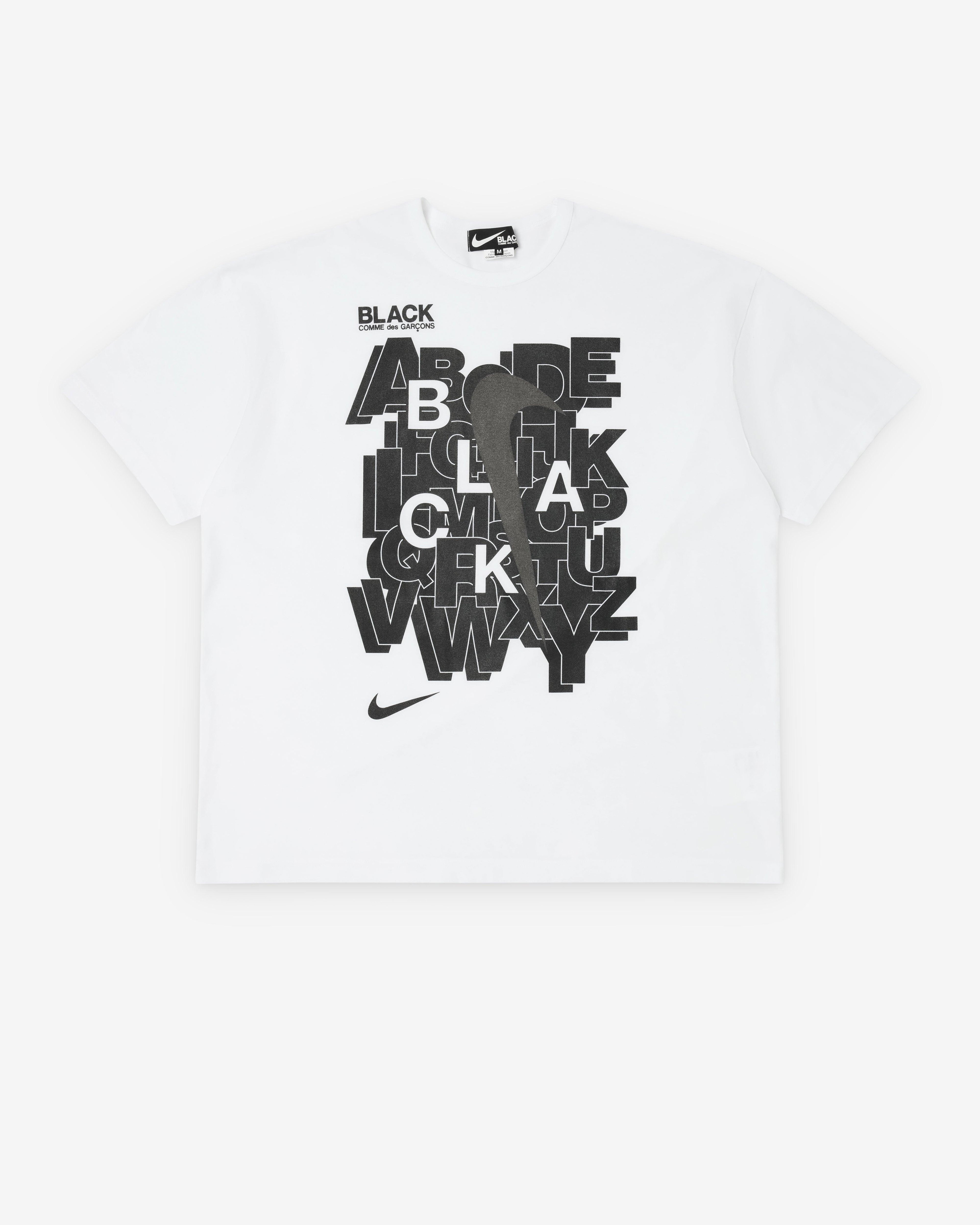 Black Comme des Garçons - Men's Vertical Swoosh T-Shirt - (White) by COMME DES GARCONS