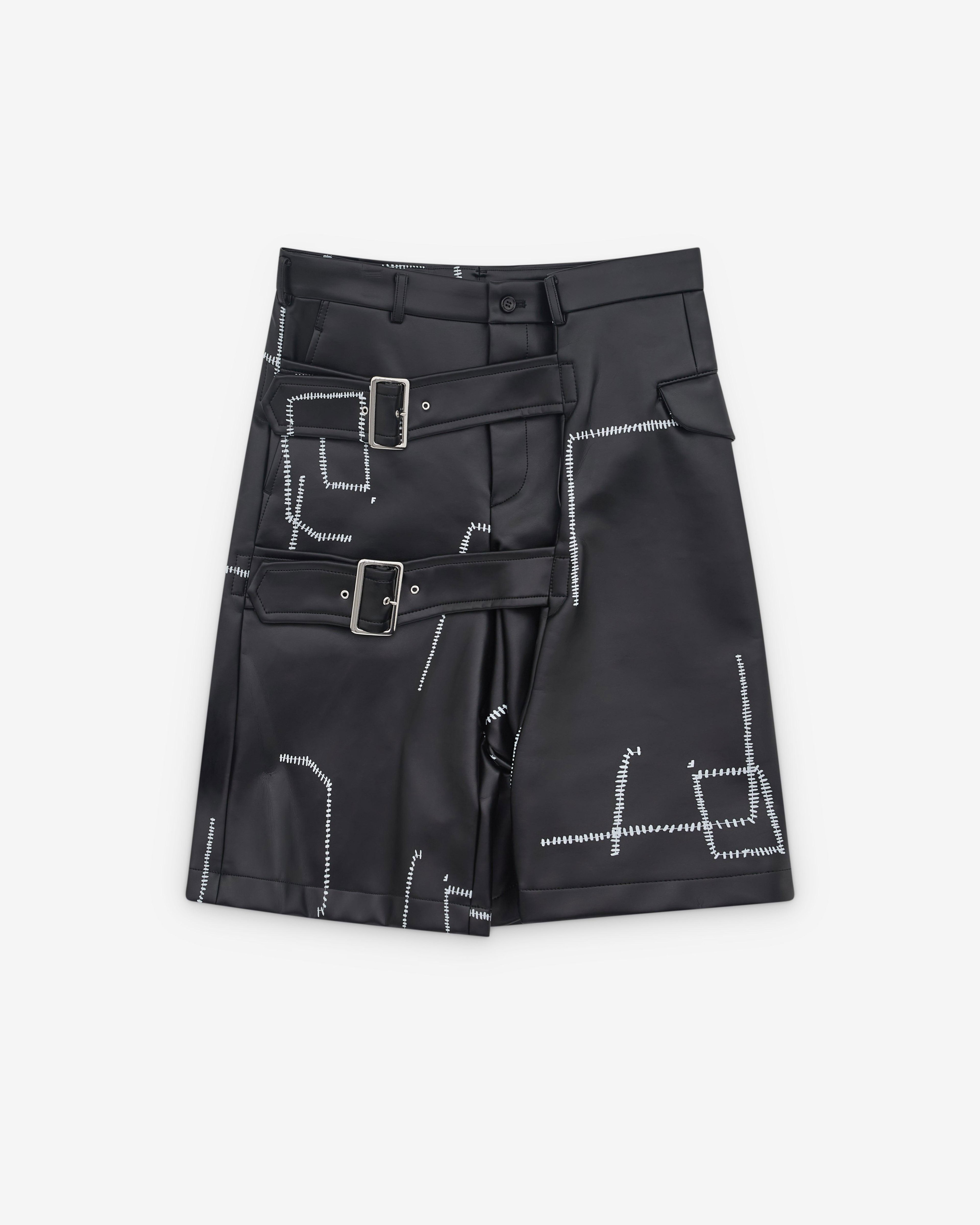 Black Comme des Garçons - Printed Stitch Detail Shorts - (Black) by COMME DES GARCONS