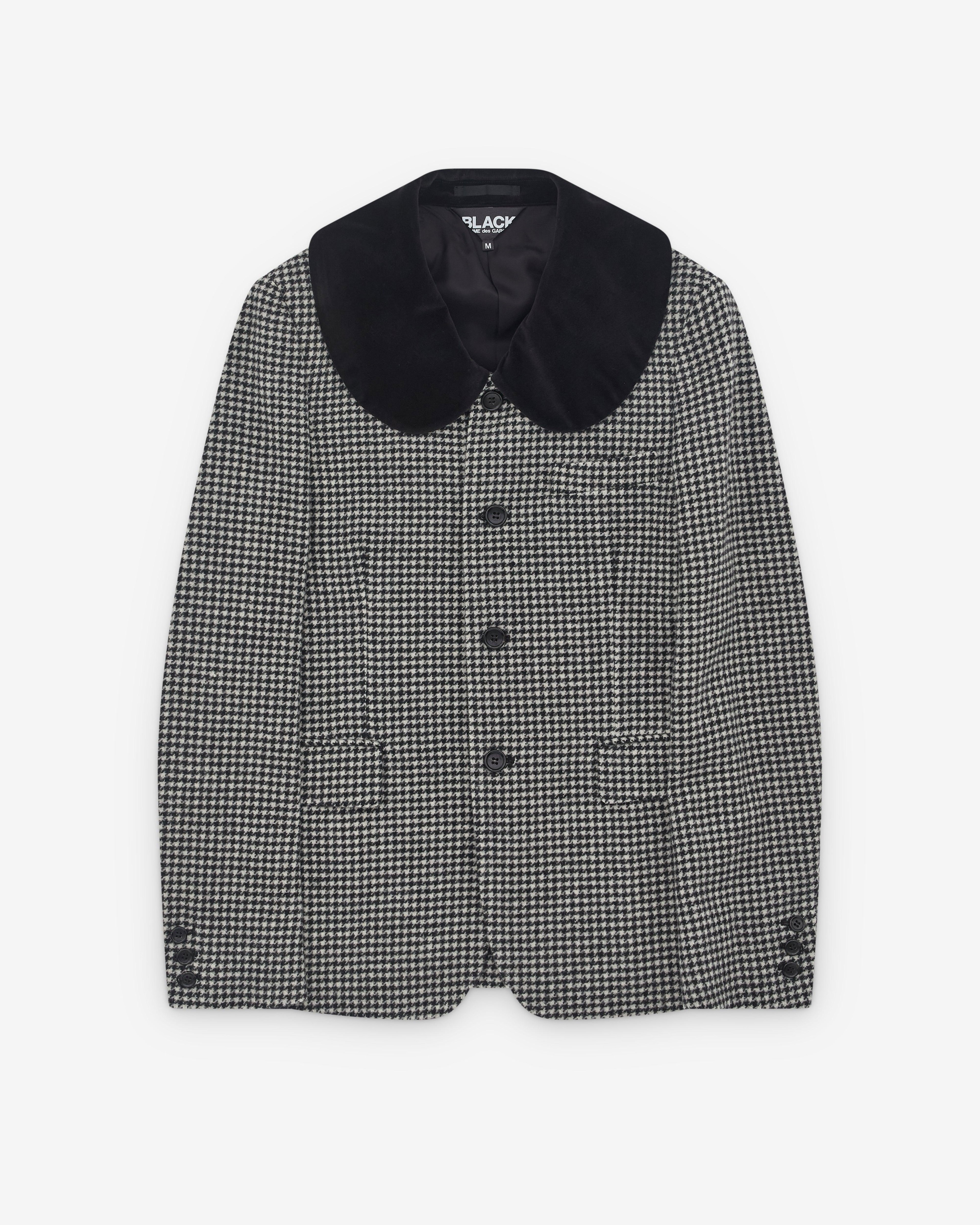 Black Comme des Garçons - Round Collar Houndstooth Jacket - (Black) by COMME DES GARCONS