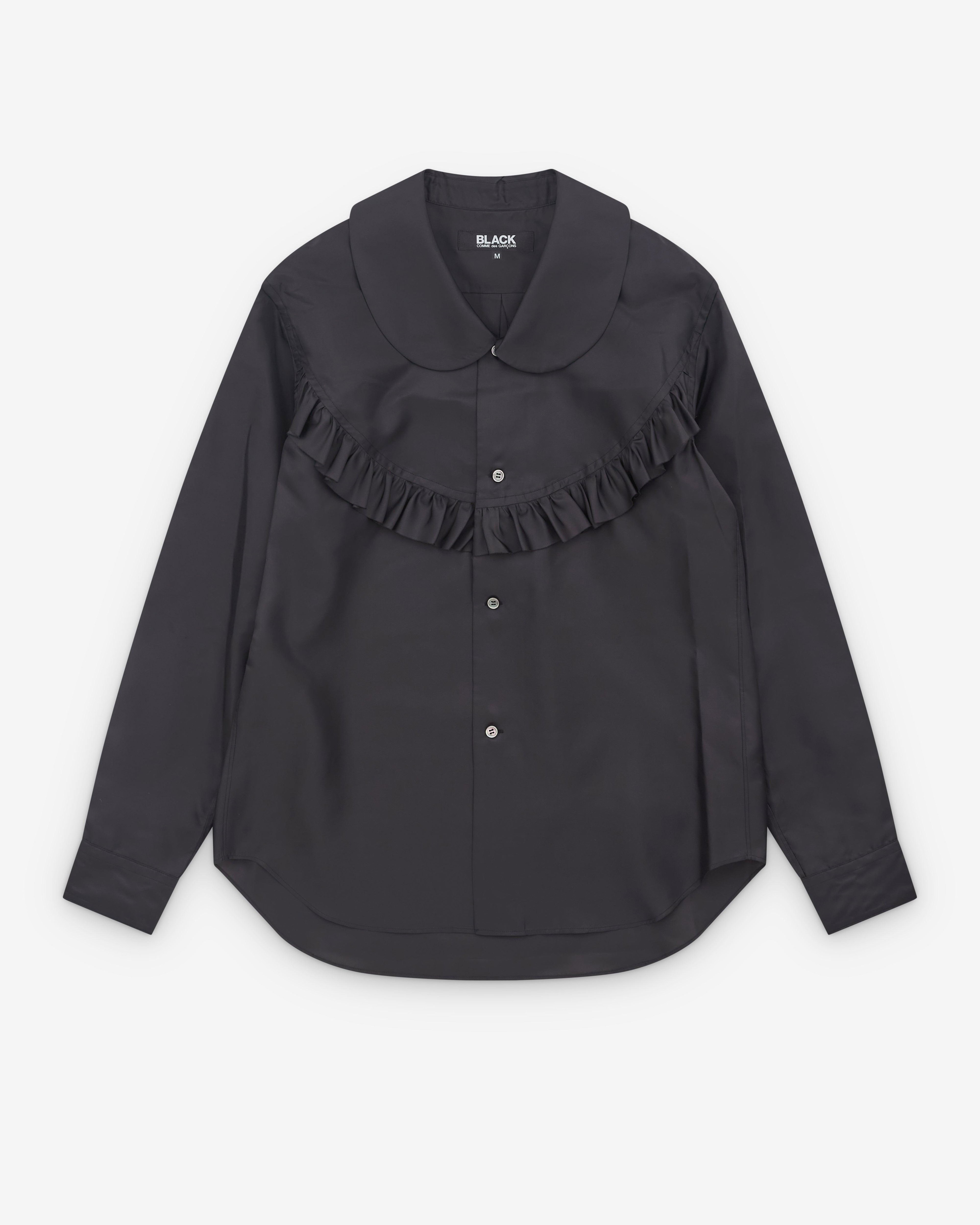 Black Comme des Garçons - Round Collar Ruffle Yoke Shirt - (Black) by COMME DES GARCONS