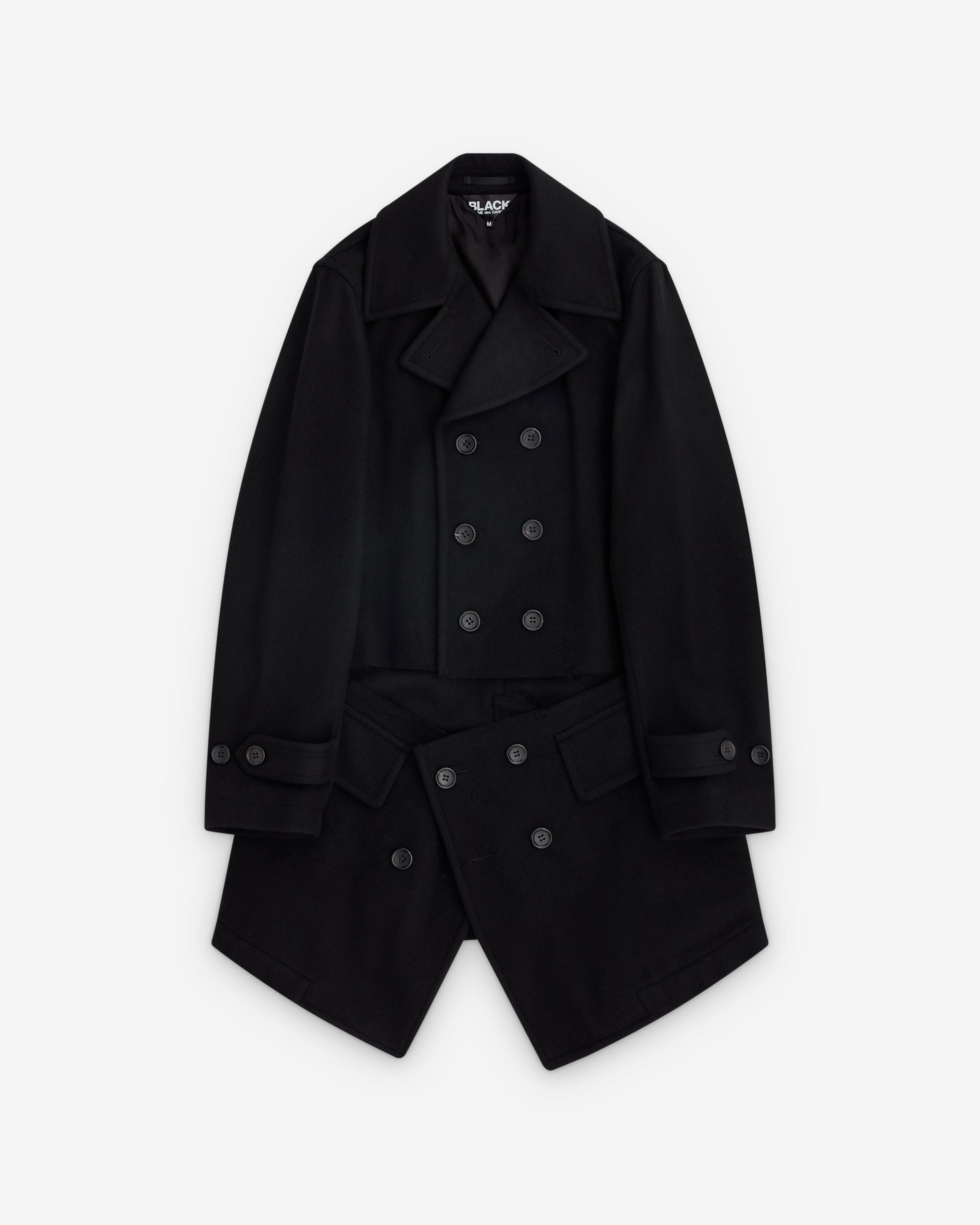 Black Comme des Garçons - Wool Double Breasted Split Coat - (Black) by COMME DES GARCONS