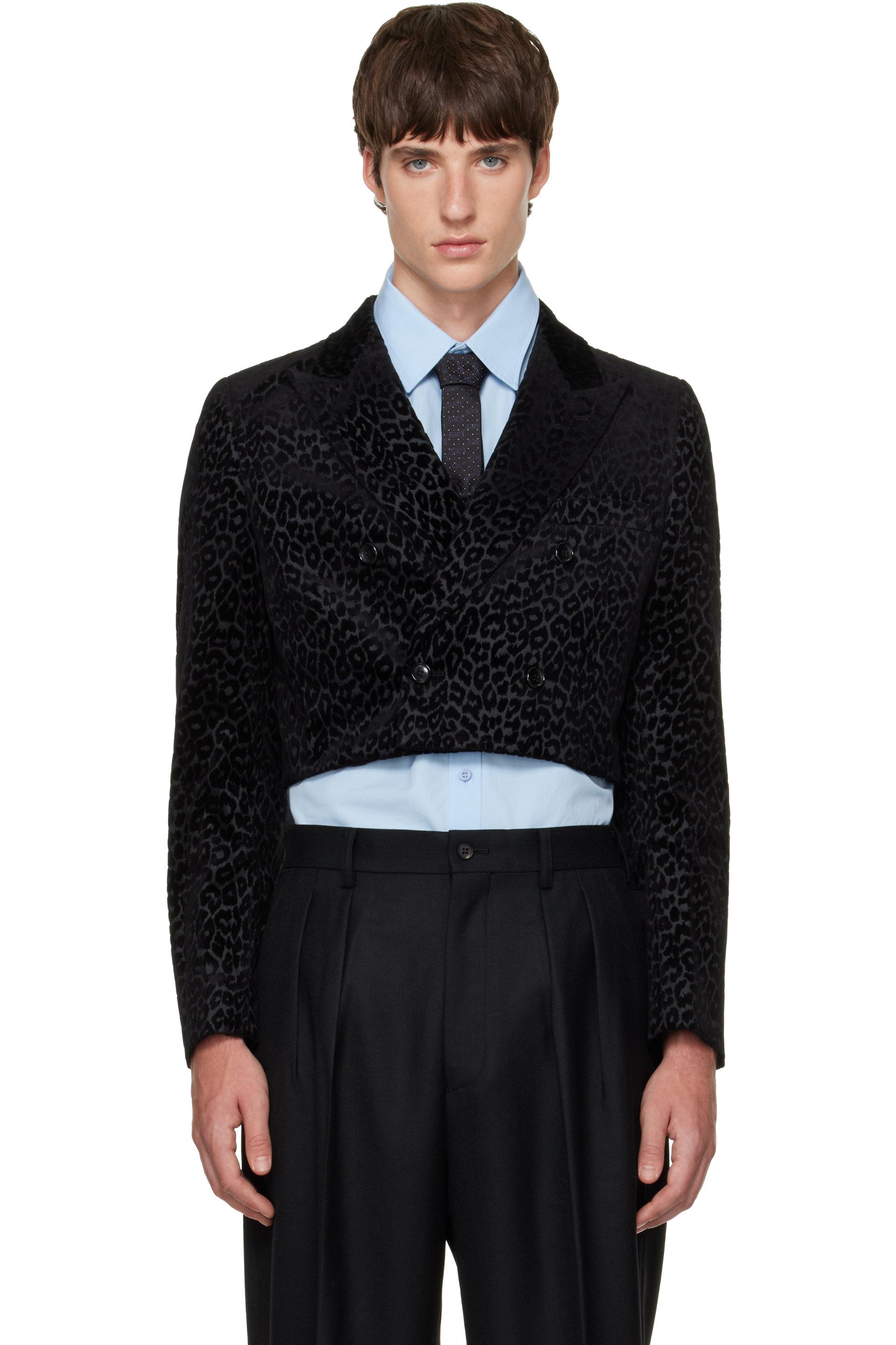 Black Cotton Velvet Flocky Print Blazer by COMME DES GARCONS
