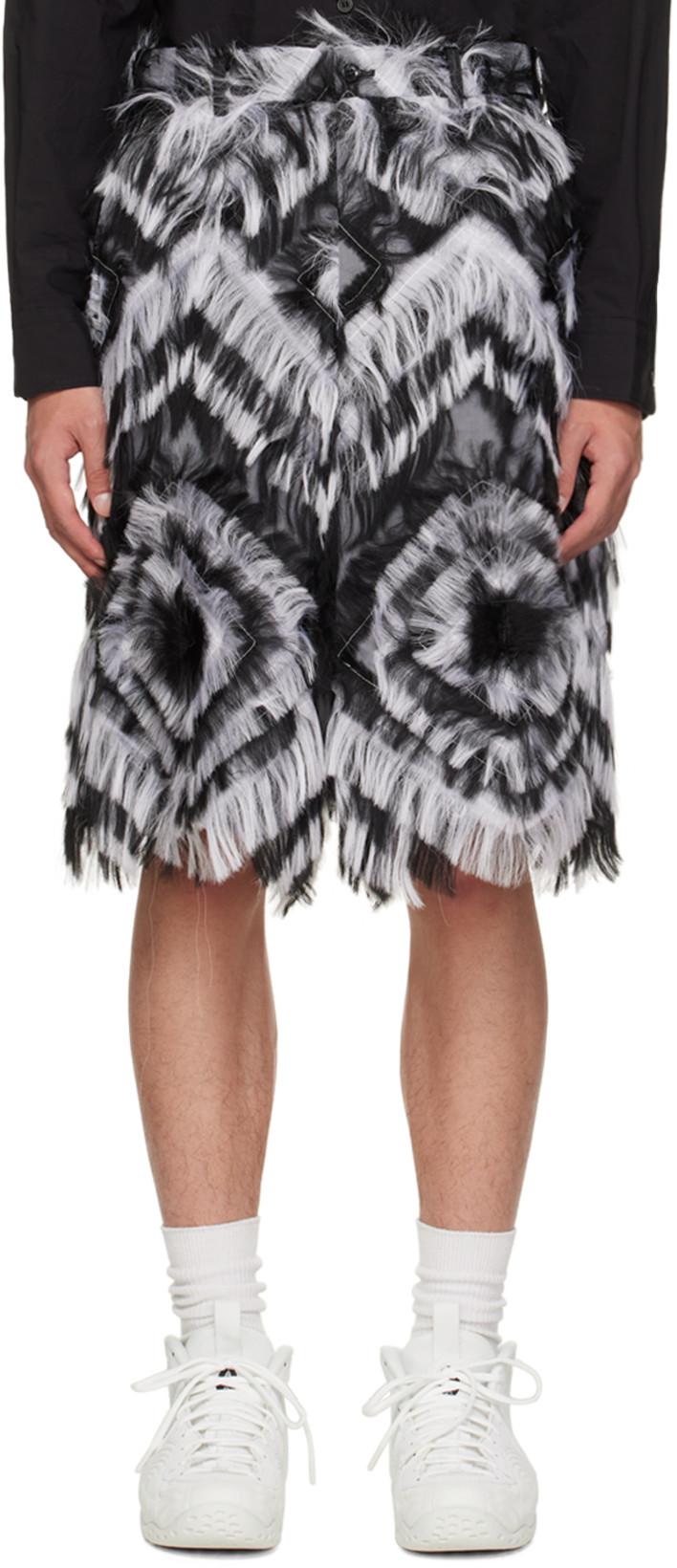 Black Fringed Faux-Fur Shorts by COMME DES GARCONS