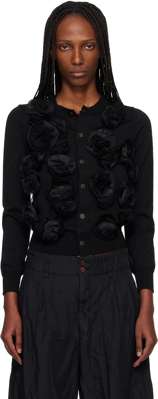 Black Lambswool Jersey X Flower Embroidery Cardigan by COMME DES GARCONS