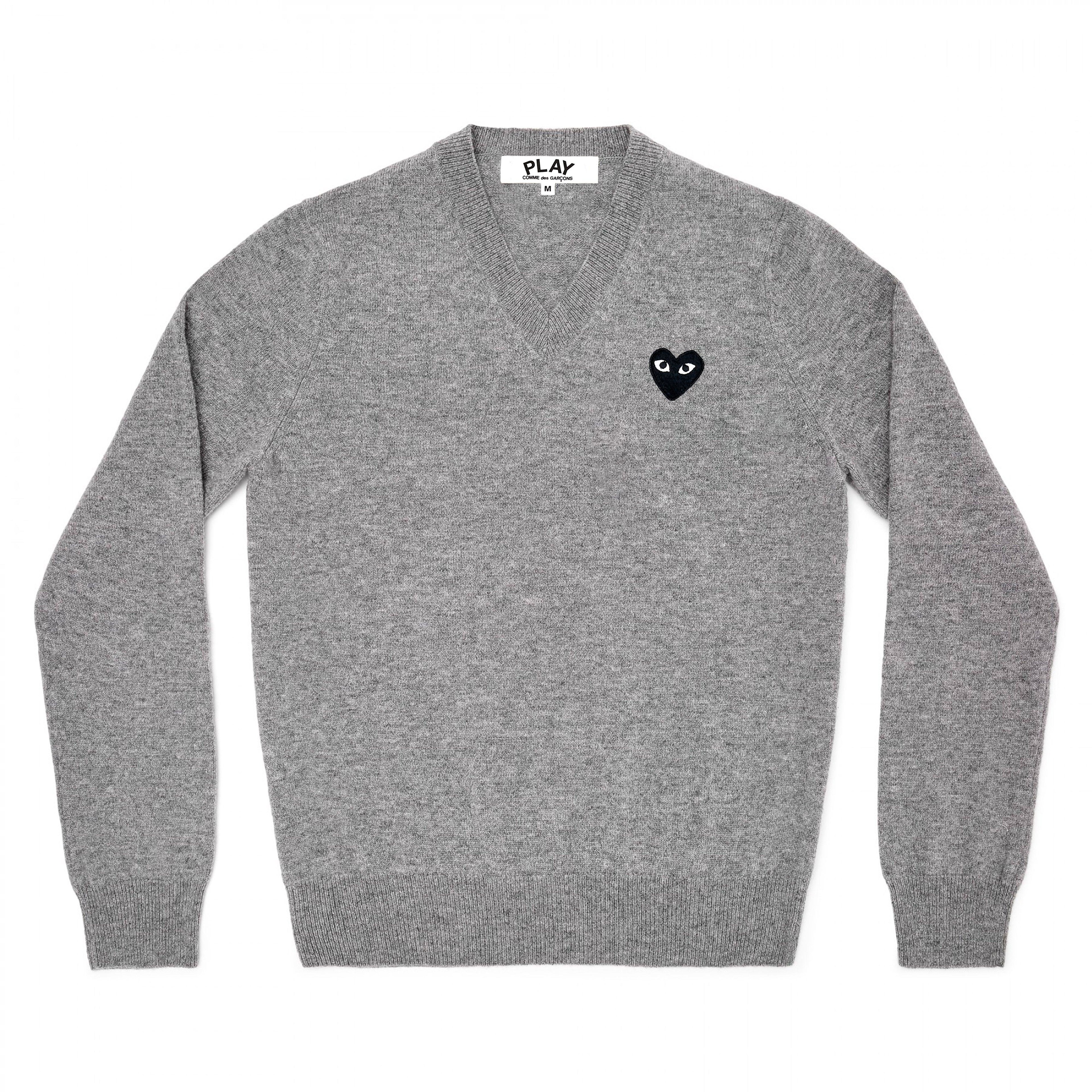 Black Play V Neck Sweater (Grey) by COMME DES GARCONS
