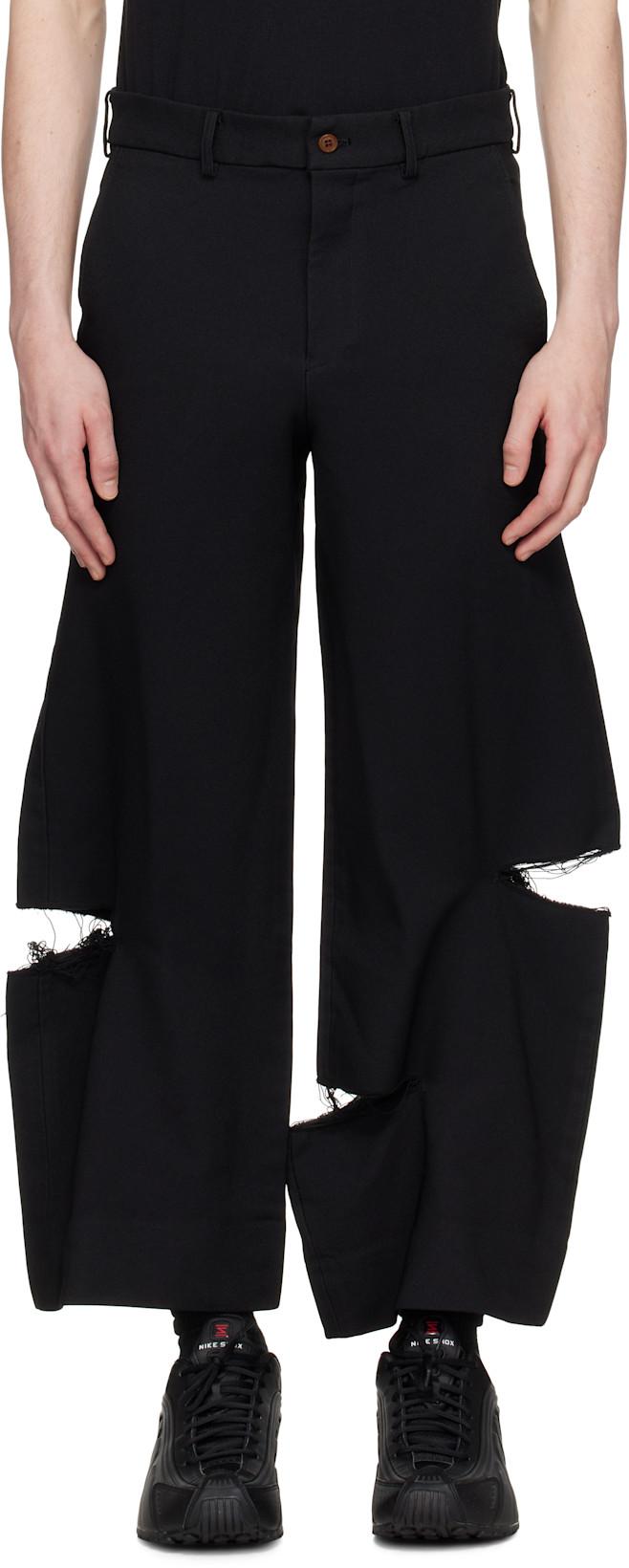 Black Thick Gabardine Trousers by COMME DES GARCONS