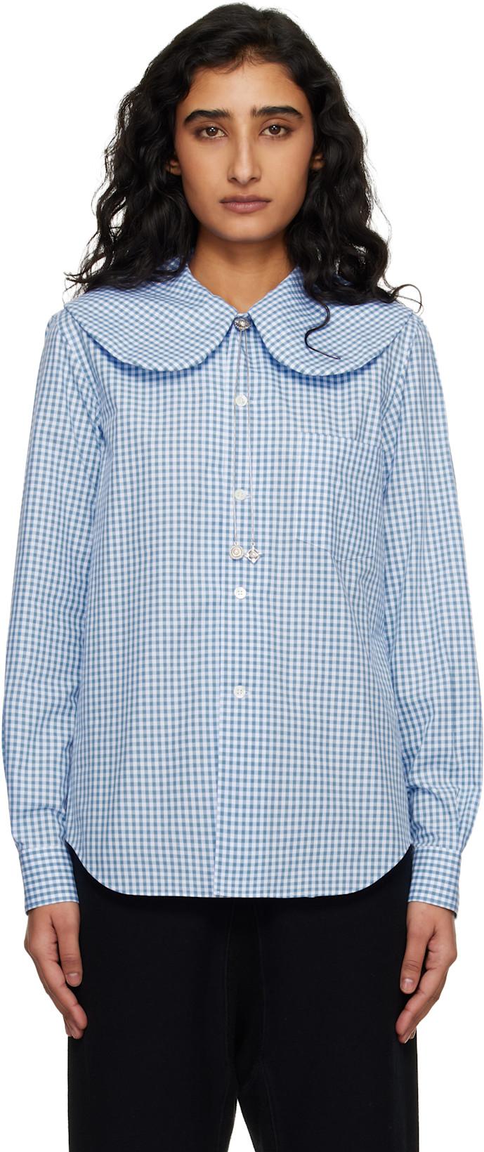 Blue & White Cotton Poplin Gingham Check Shirt by COMME DES GARCONS