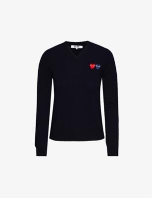 Branded V-neck wool jumper by COMME DES GARCONS