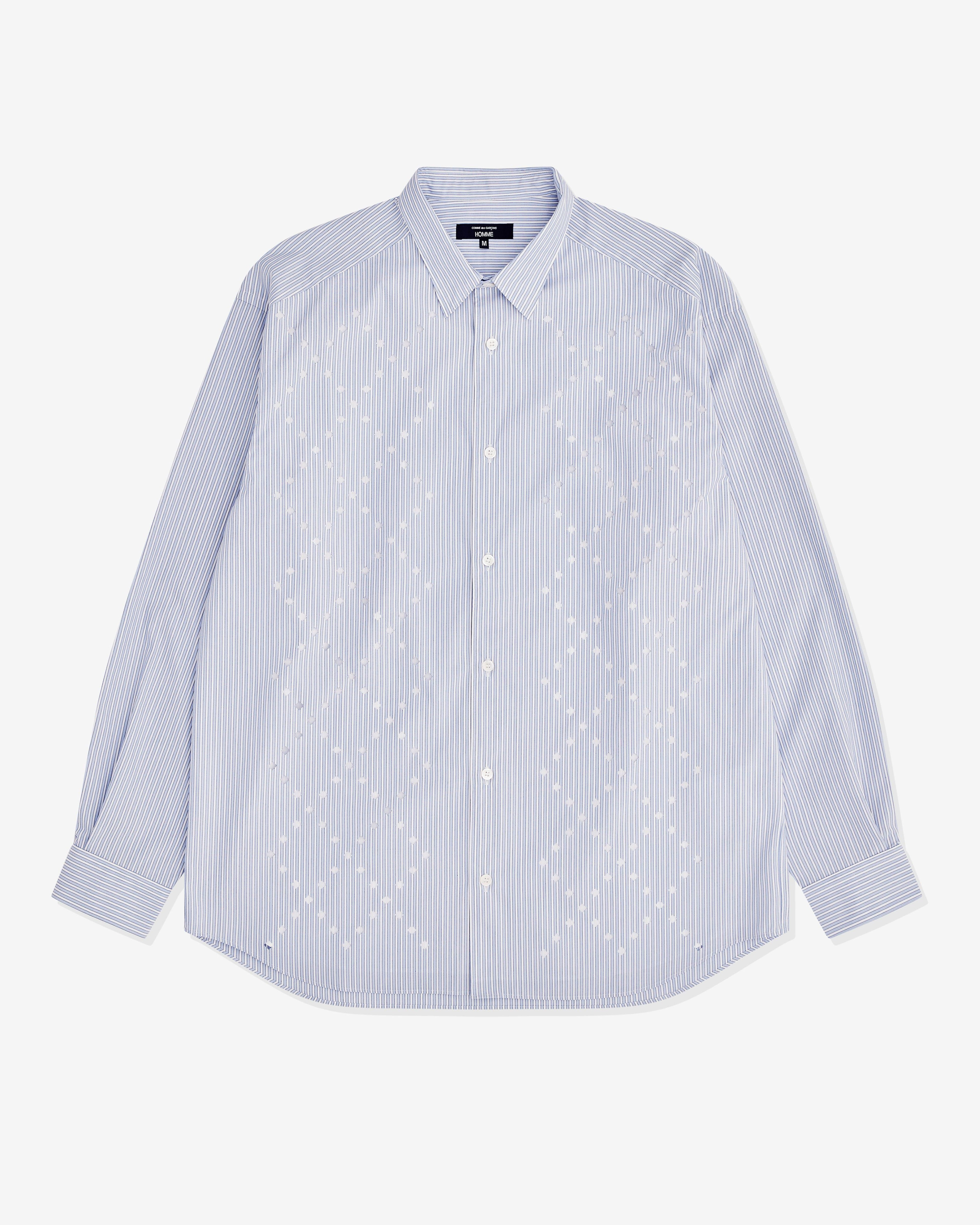 CDG Homme - Men’s Broad Stripe Cut-Out Shirt - (White/Navy) by COMME DES GARCONS
