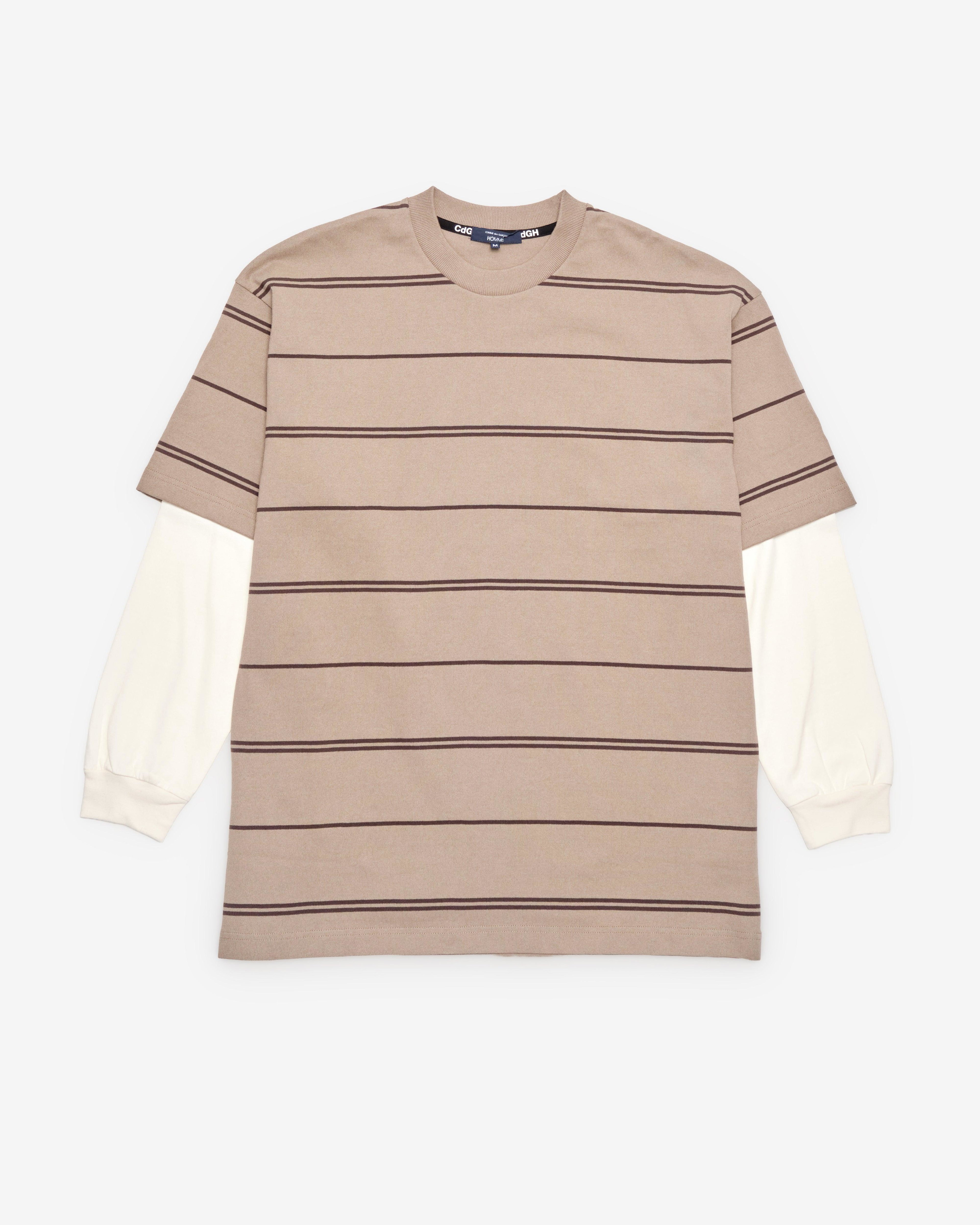 CDG Homme - Men's Layered Stripe T-Shirt - (Beige/Dark Brown) by COMME DES GARCONS