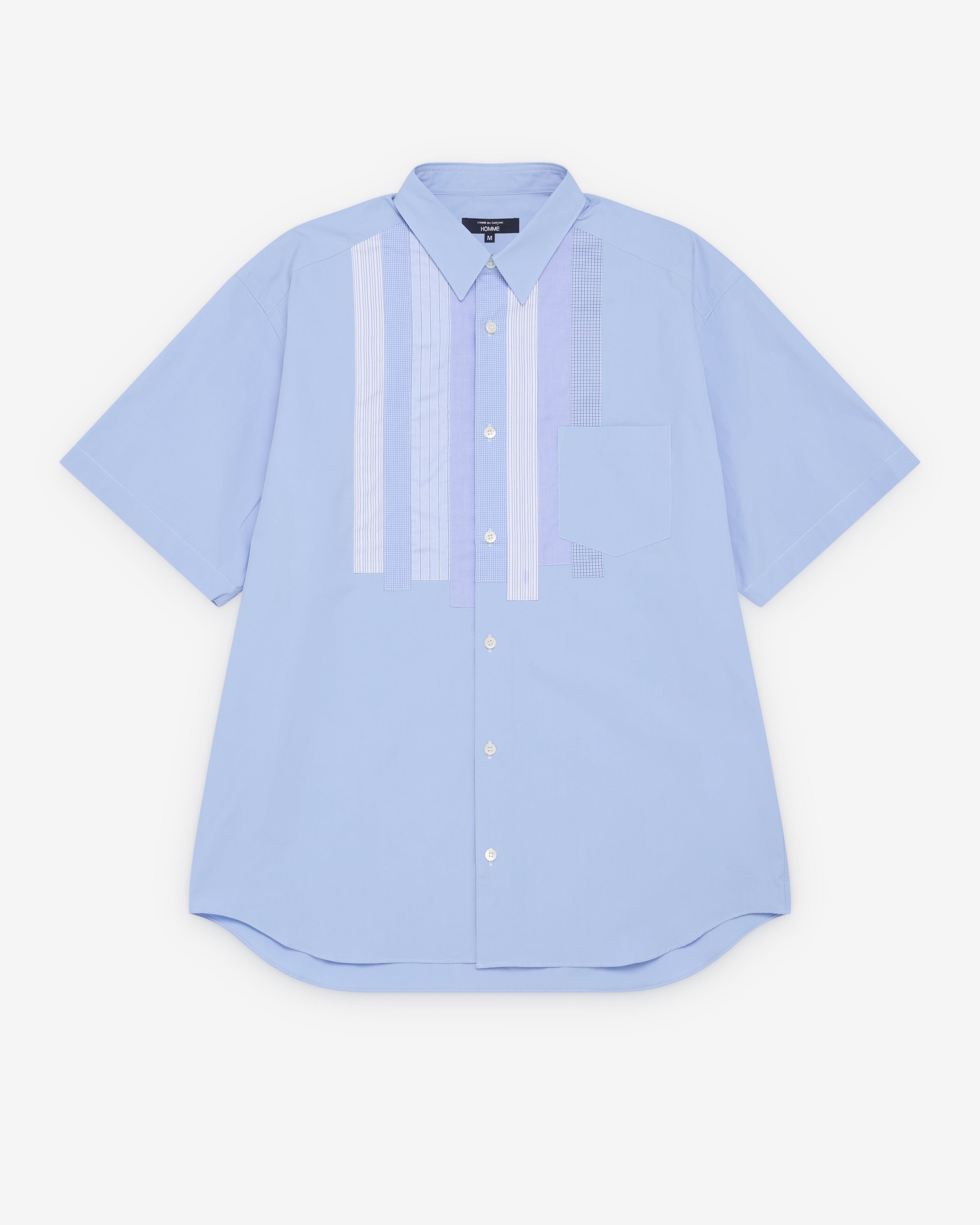 CDG Homme - Men's Mix Panel Short Sleeve Shirt - (Sax Blue) by COMME DES GARCONS