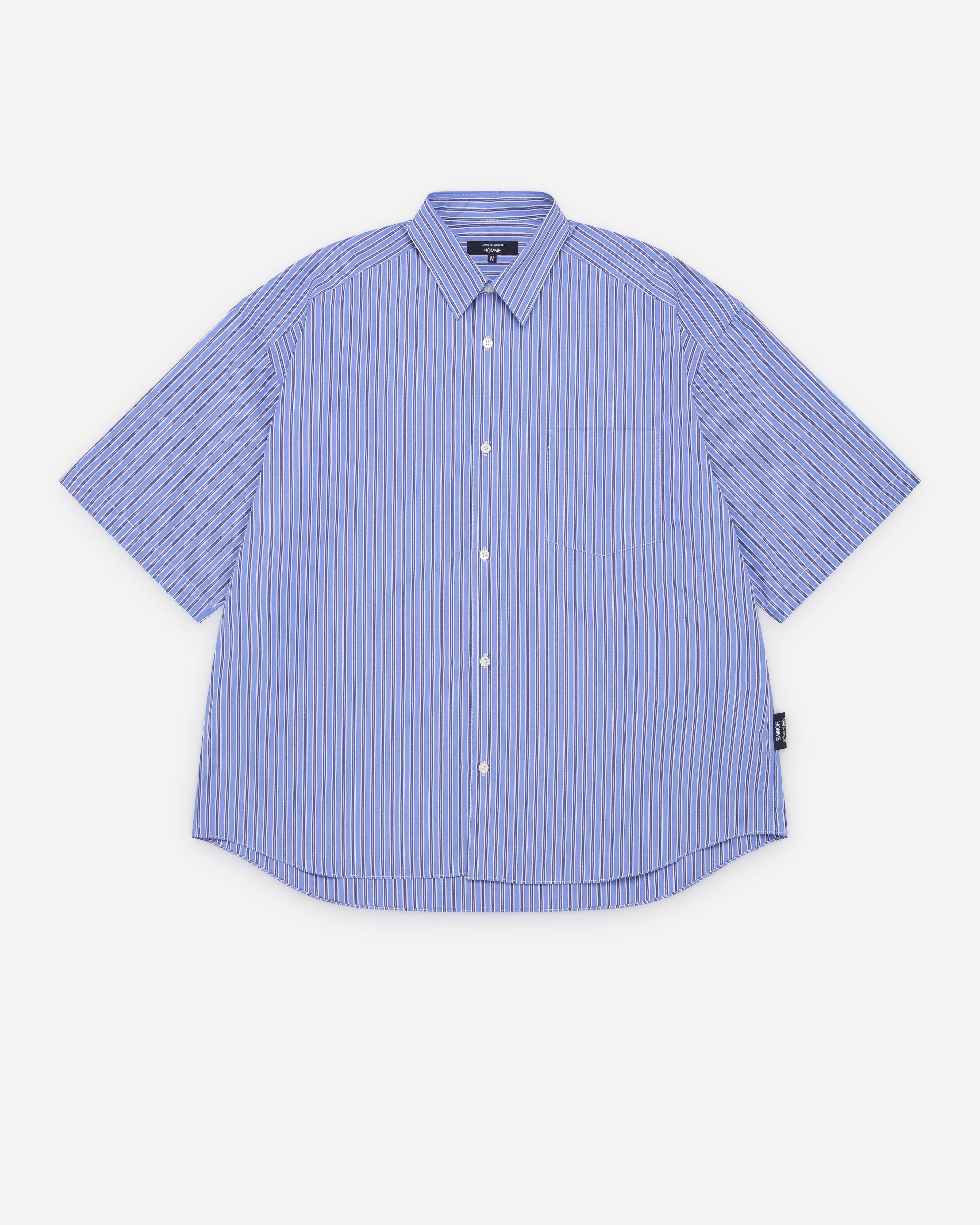 CDG Homme - Men's Striped Short Sleeve Shirt - (Blue Stripe) by COMME DES GARCONS