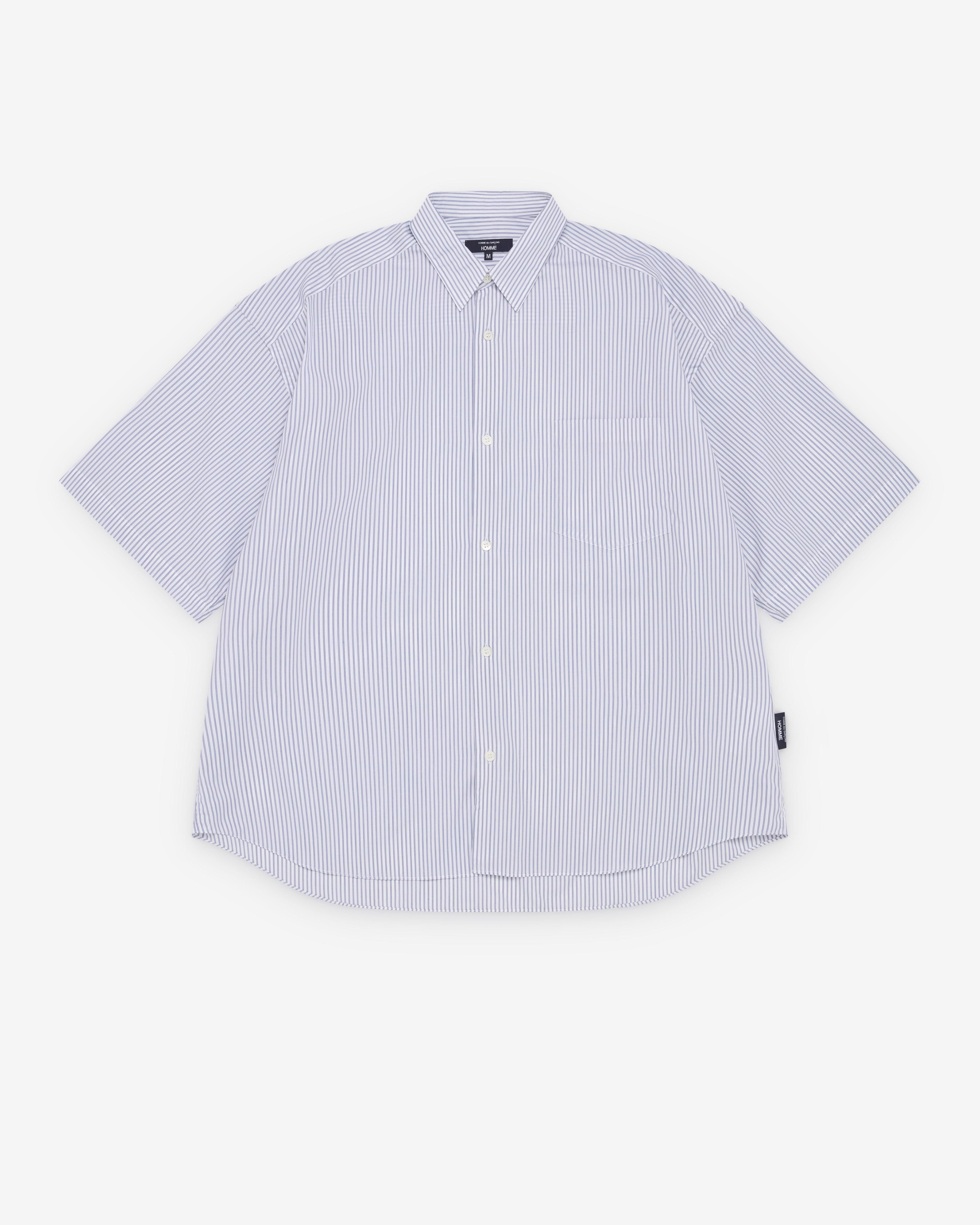 CDG Homme - Men's Striped Short Sleeve Shirt - (White/Blue) by COMME DES GARCONS