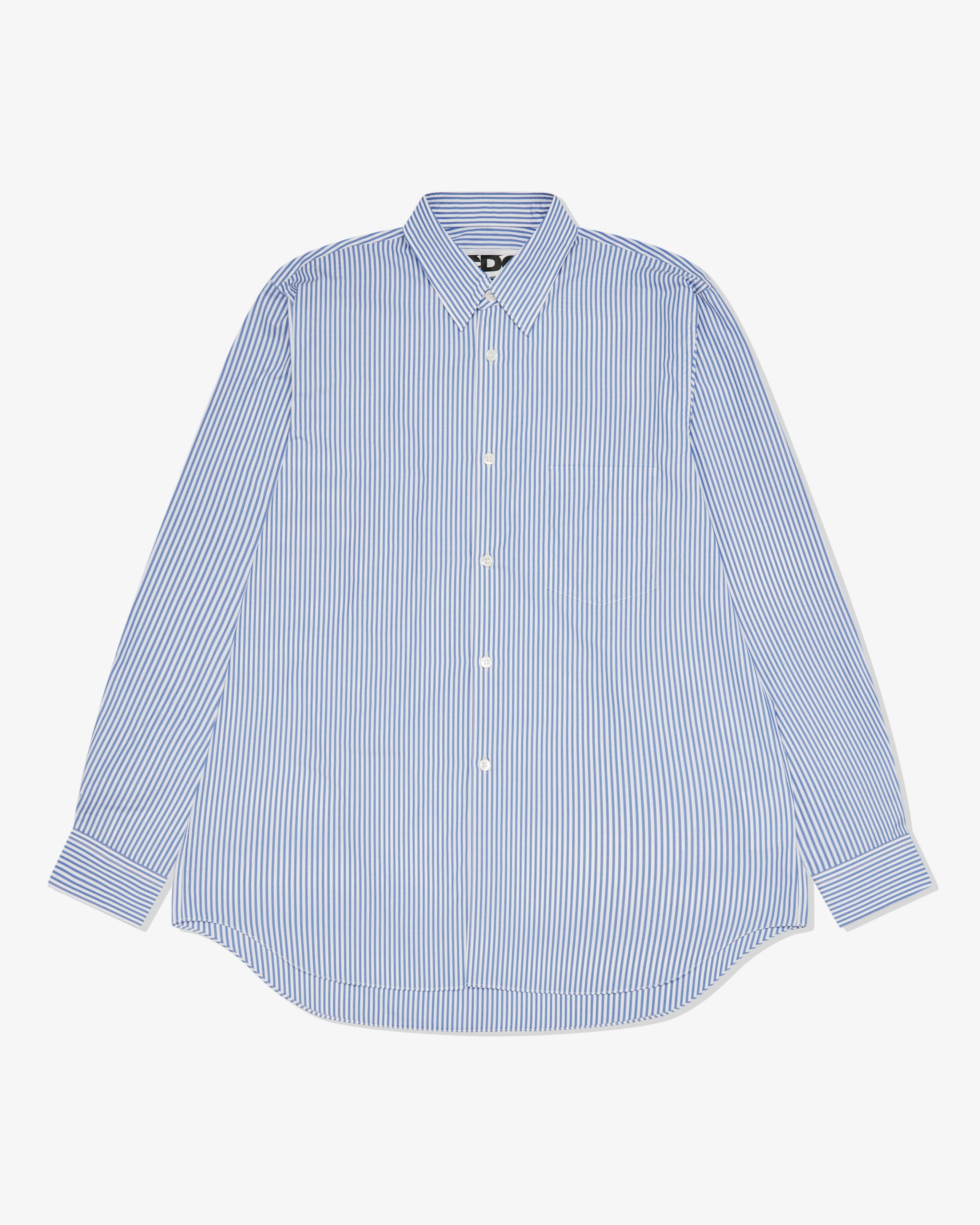 CDG - Logo Cotton Stripe Shirt - (Blue) by COMME DES GARCONS