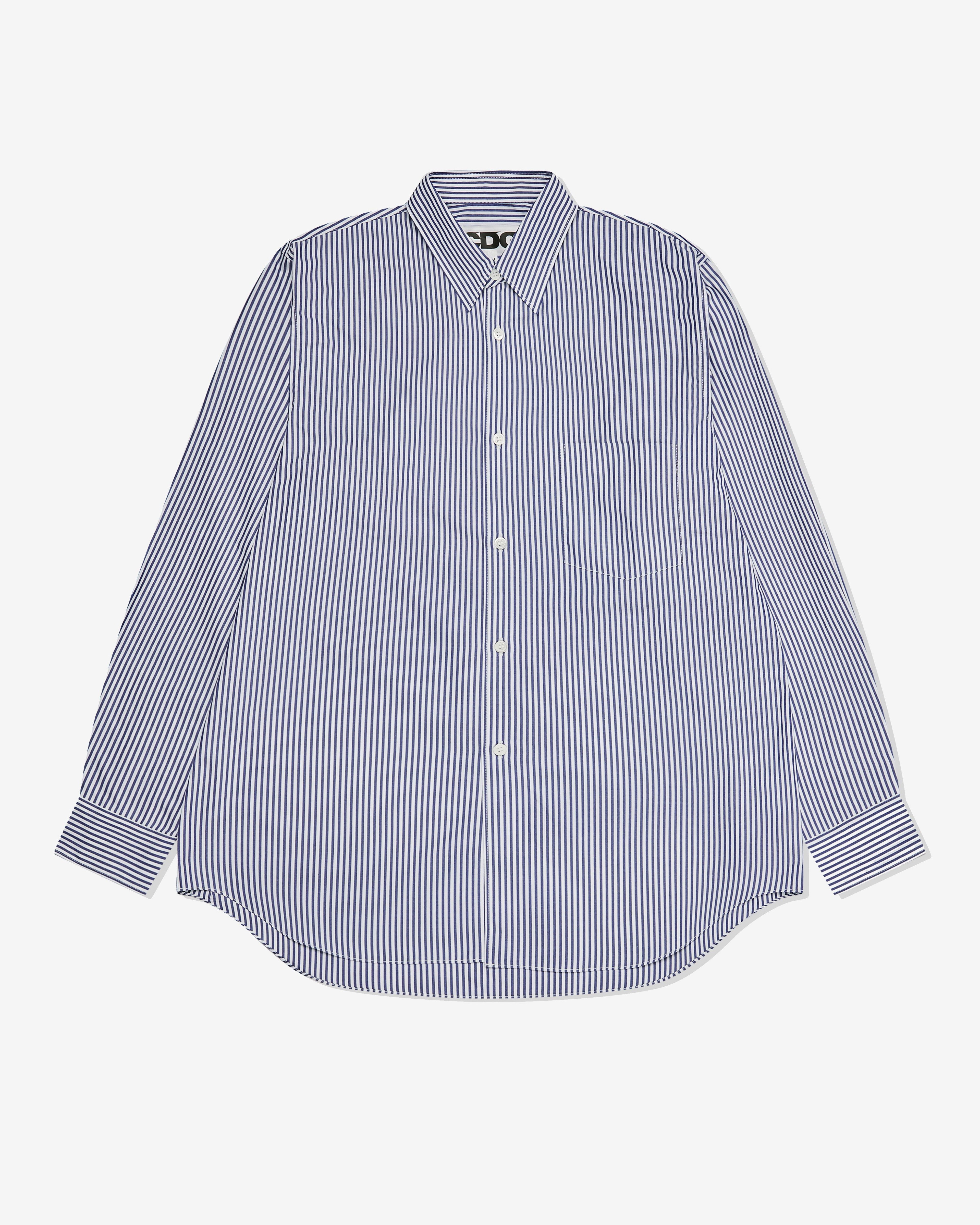 CDG - Logo Cotton Stripe Shirt - (Navy) by COMME DES GARCONS