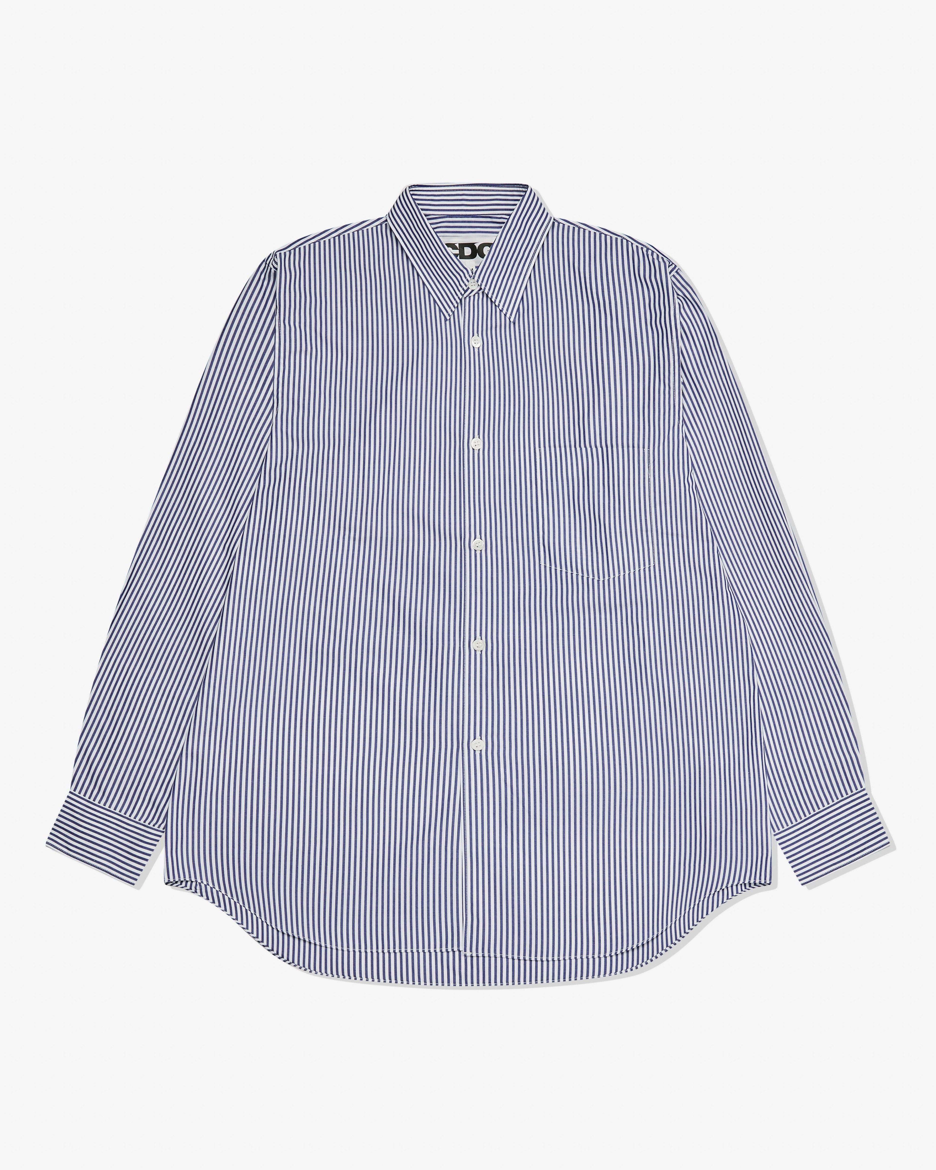 CDG - Logo Cotton Stripe Shirt - (Navy) by COMME DES GARCONS