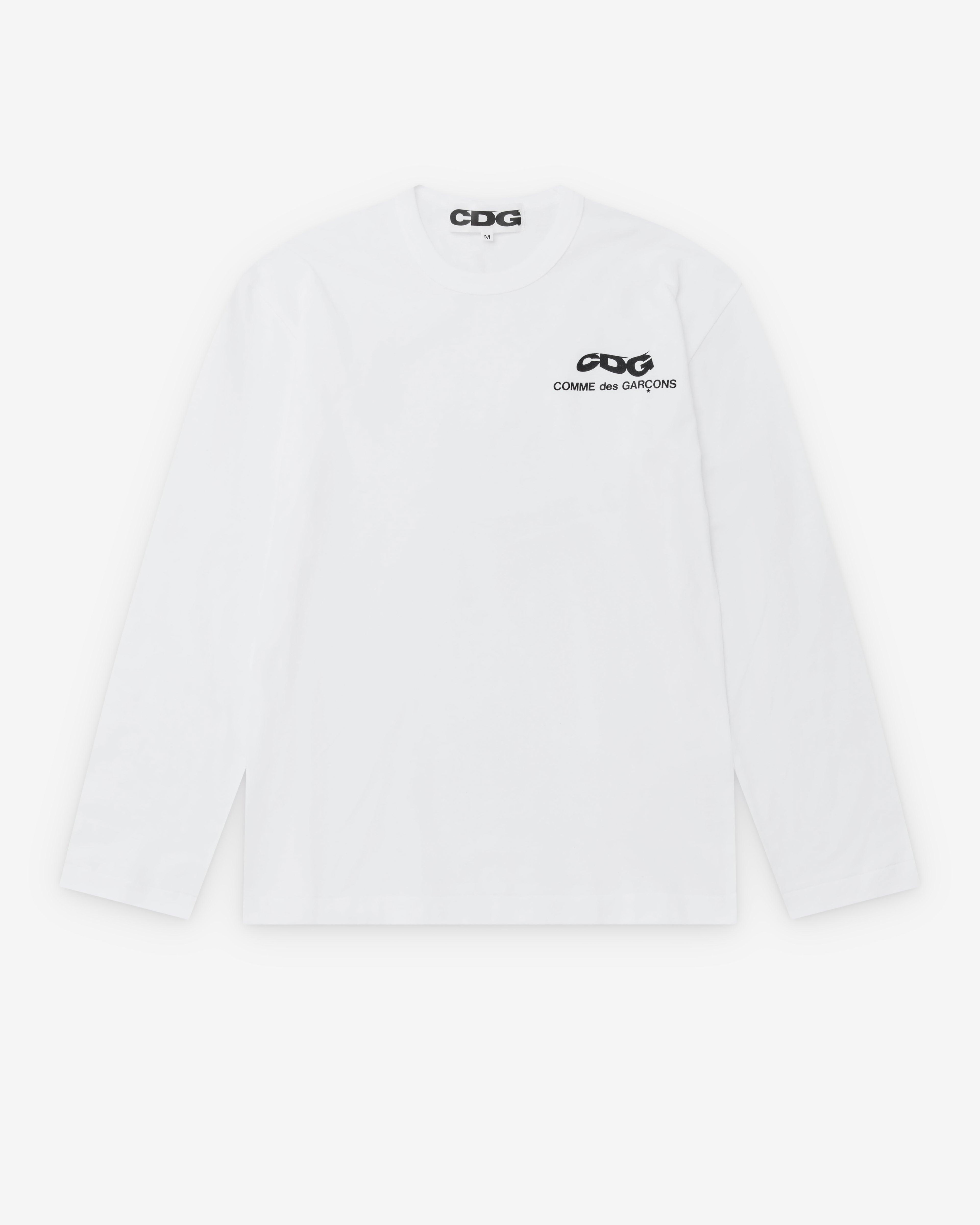 CDG - Men's Wavy Print Chest Logo L/S T-Shirt - (White) by COMME DES GARCONS