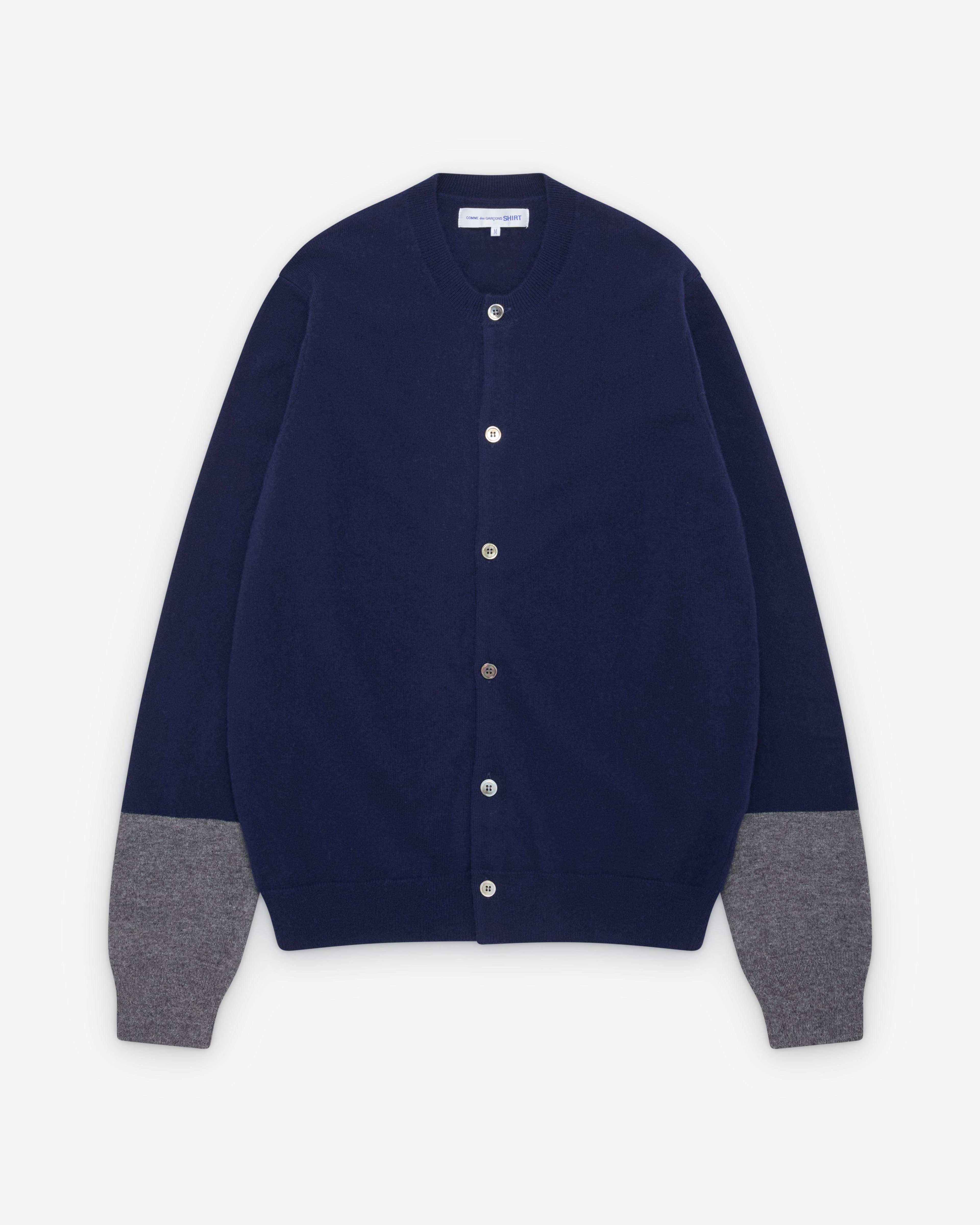 CDG Shirt Forever - Round Neck Contrast Cardigan - (Navy/Grey) by COMME DES GARCONS