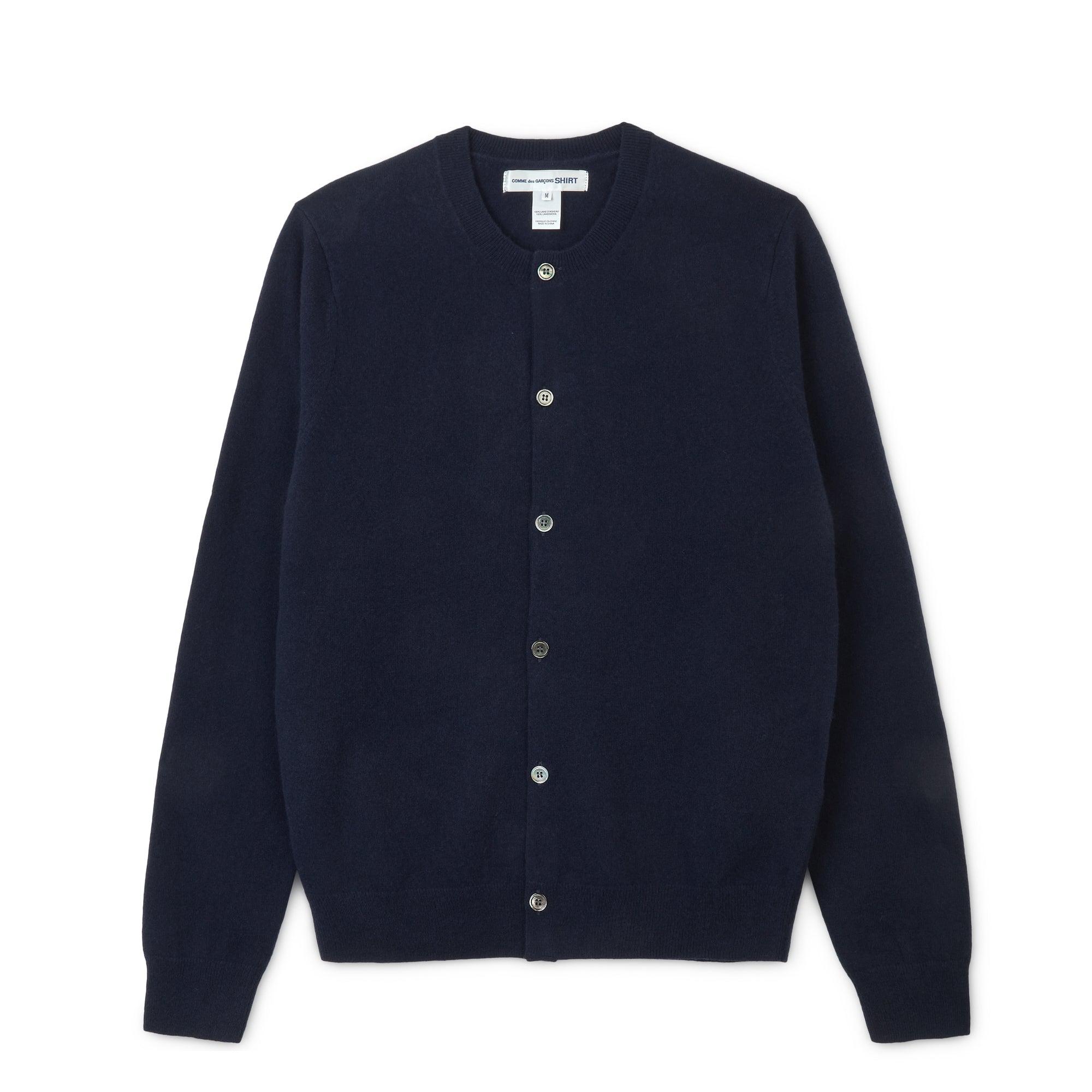 CDG Shirt Forever - Round Neck Lambswool Cardigan - (Navy) by COMME DES GARCONS