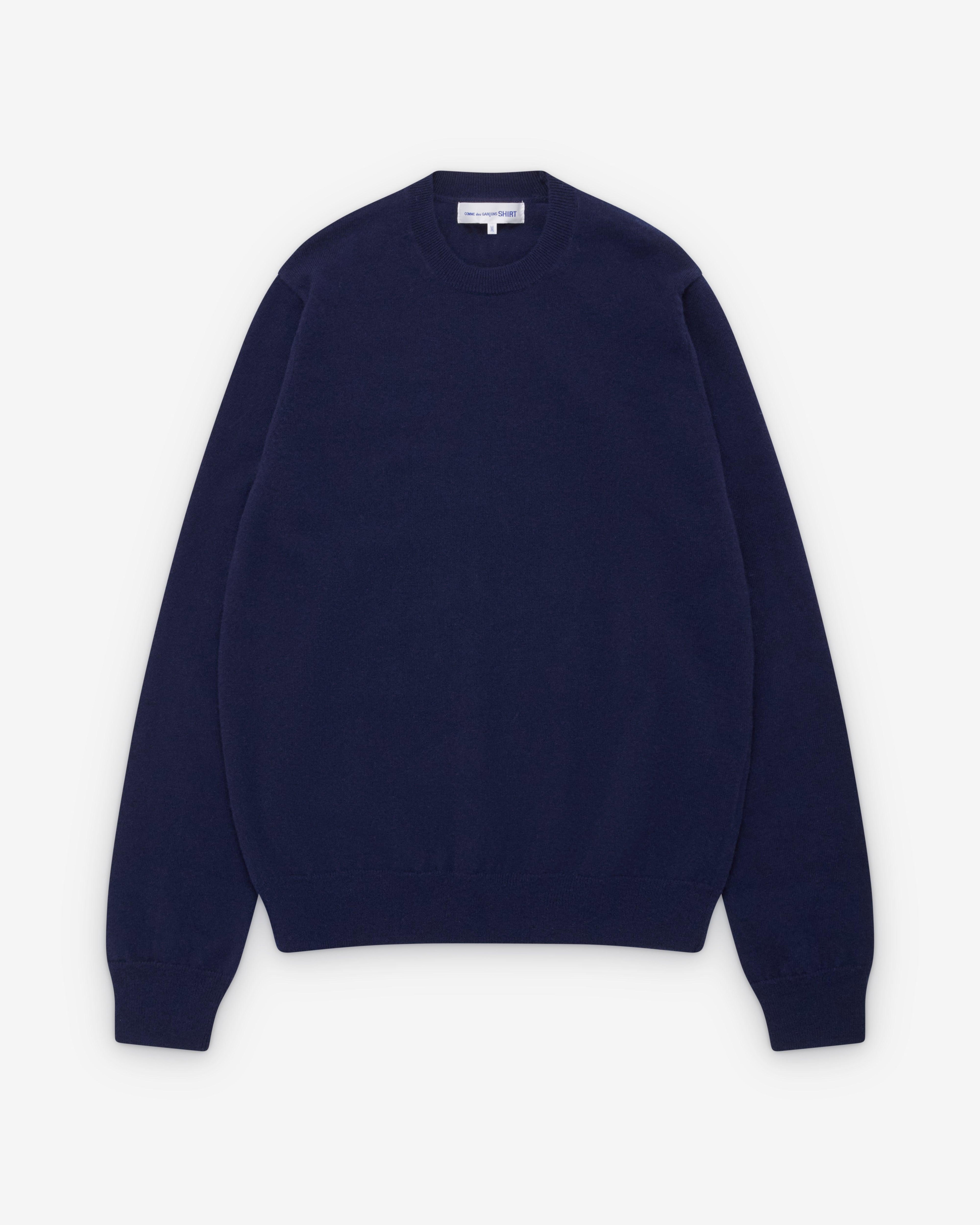 CDG Shirt Forever - Round Neck Lambswool Jumper - (Navy) by COMME DES GARCONS