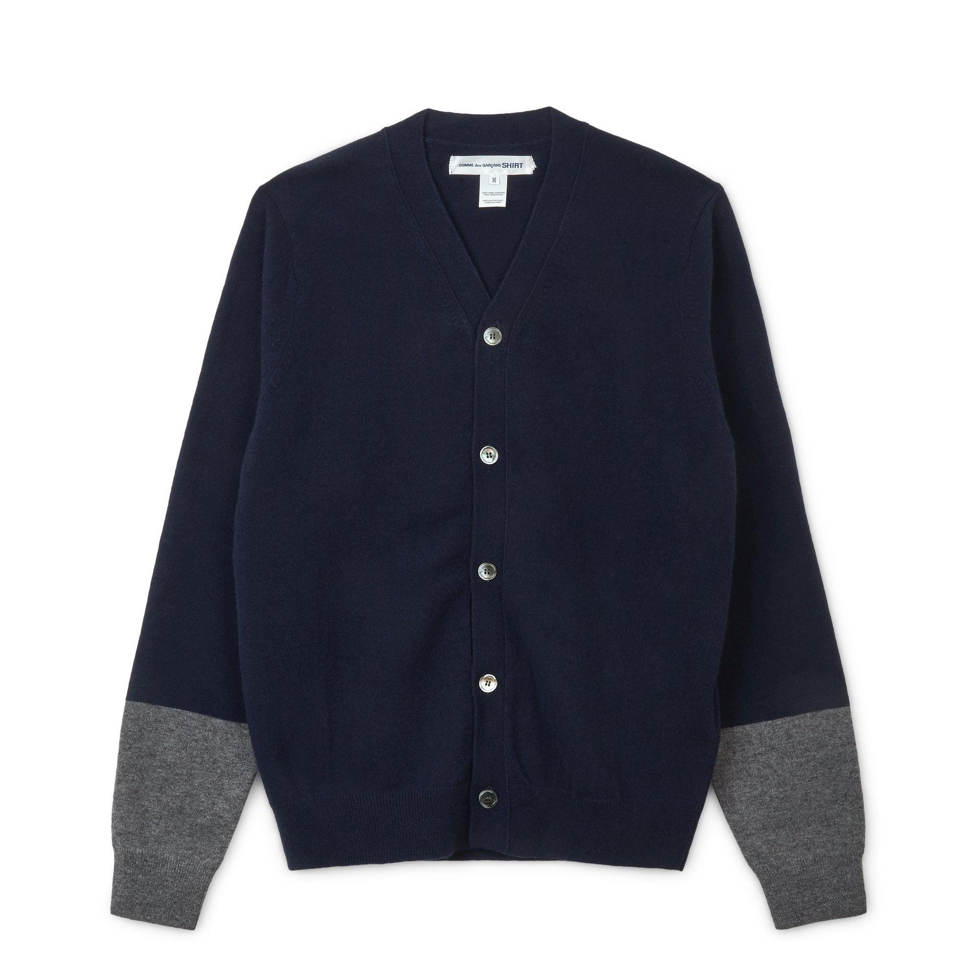 CDG Shirt Forever - V-Neck Contrast Cardigan - (Navy/Grey) by COMME DES GARCONS