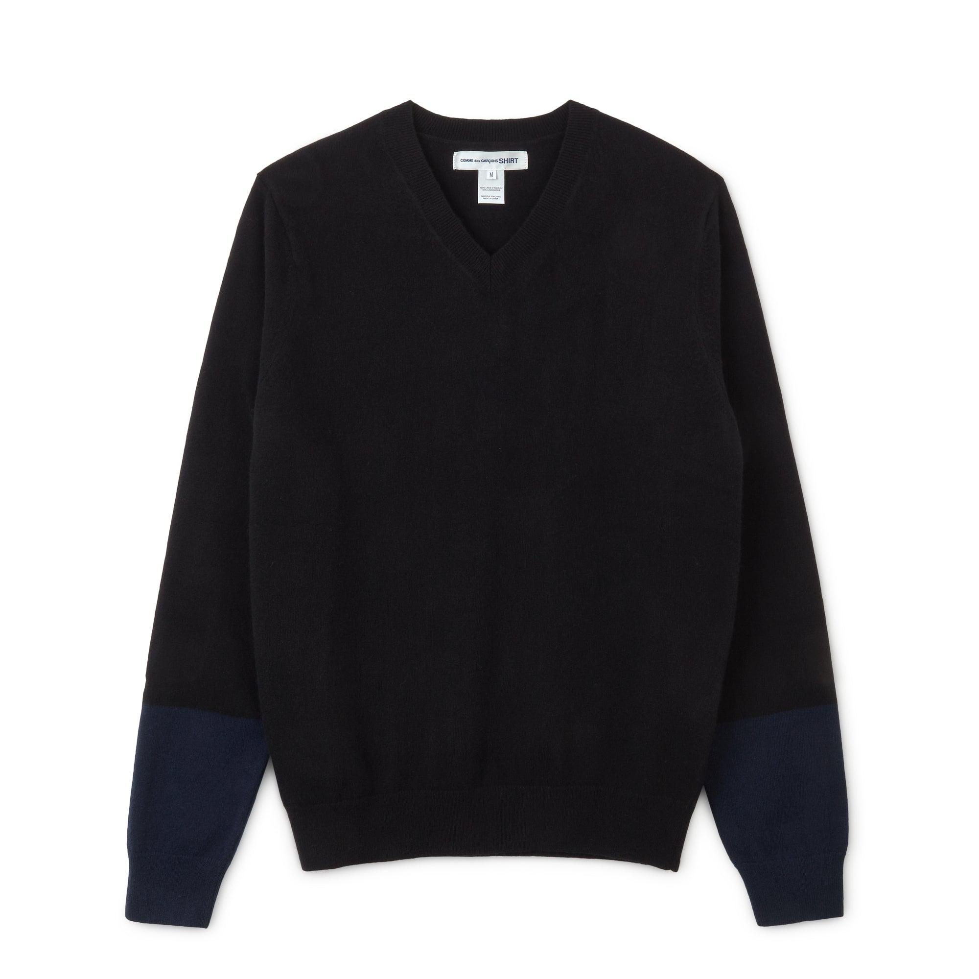 CDG Shirt Forever - V-Neck Contrast Jumper - (Black/Navy) by COMME DES GARCONS