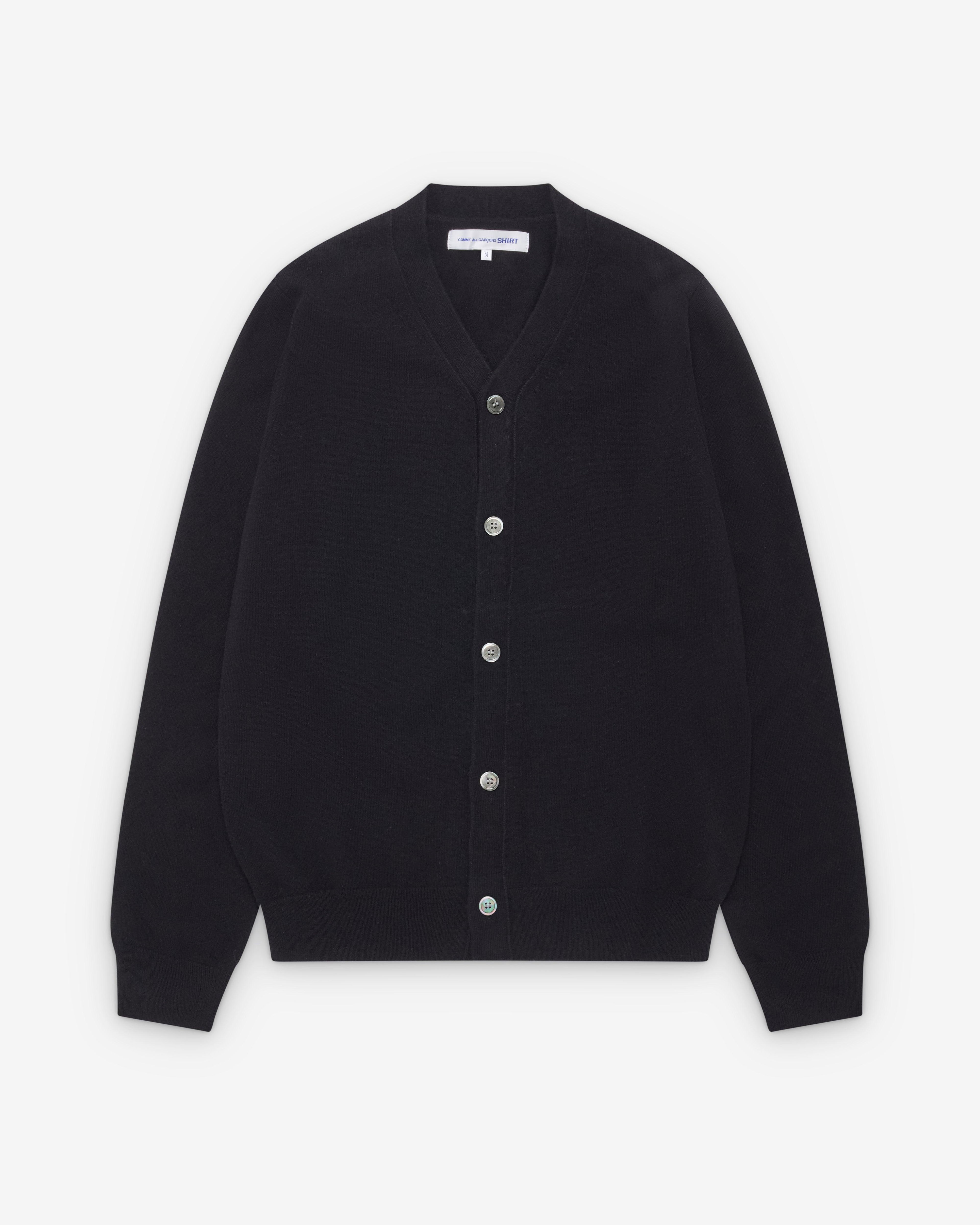 CDG Shirt Forever - V-Neck Lambswool Cardigan - (Black) by COMME DES GARCONS