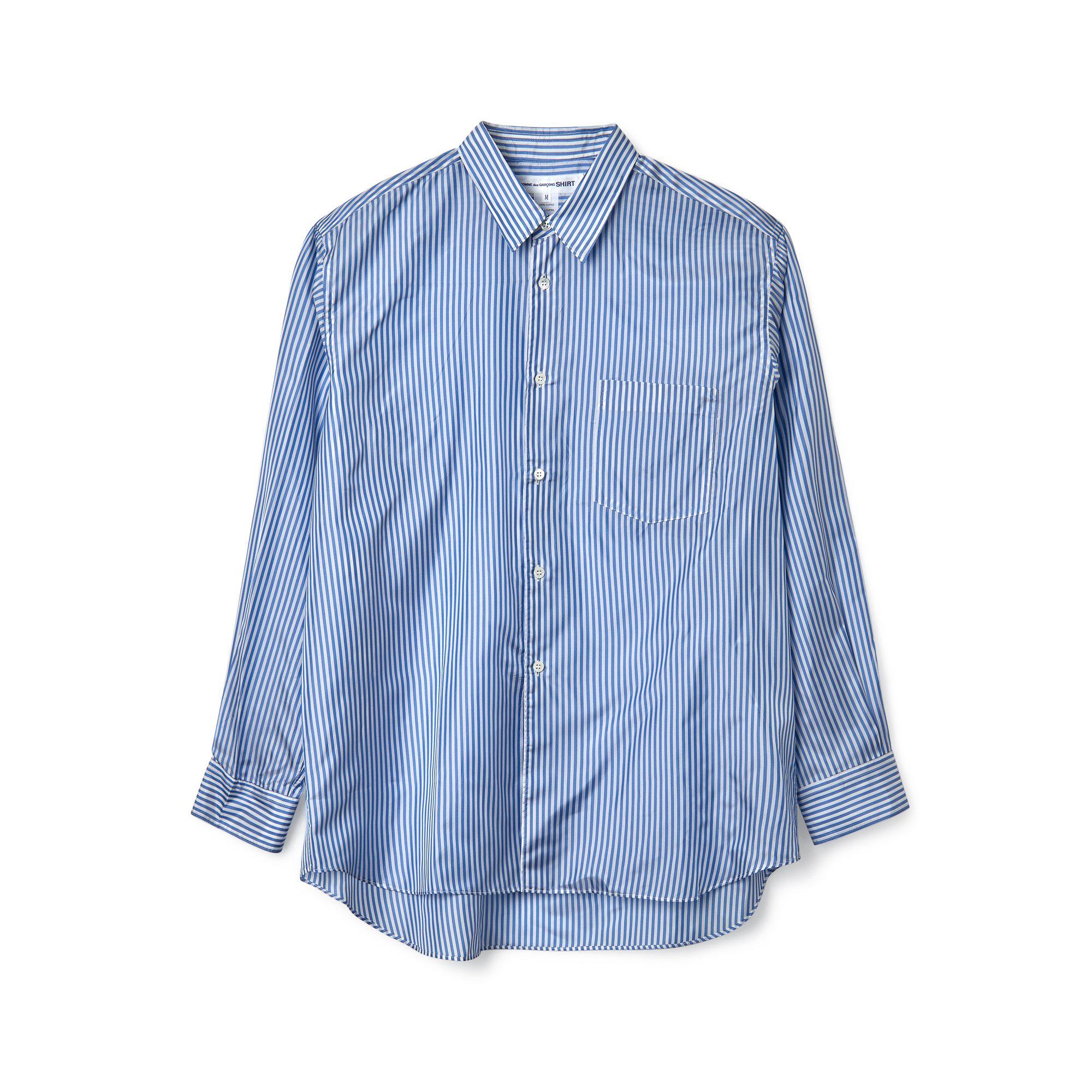 CDG Shirt Forever - Wide Fit Striped Cupro Shirt - (Blue) by COMME DES GARCONS CDG Shirt Forever - Wide Fit Striped Cupro Shirt - (Blue) by COMME DES GARCONS