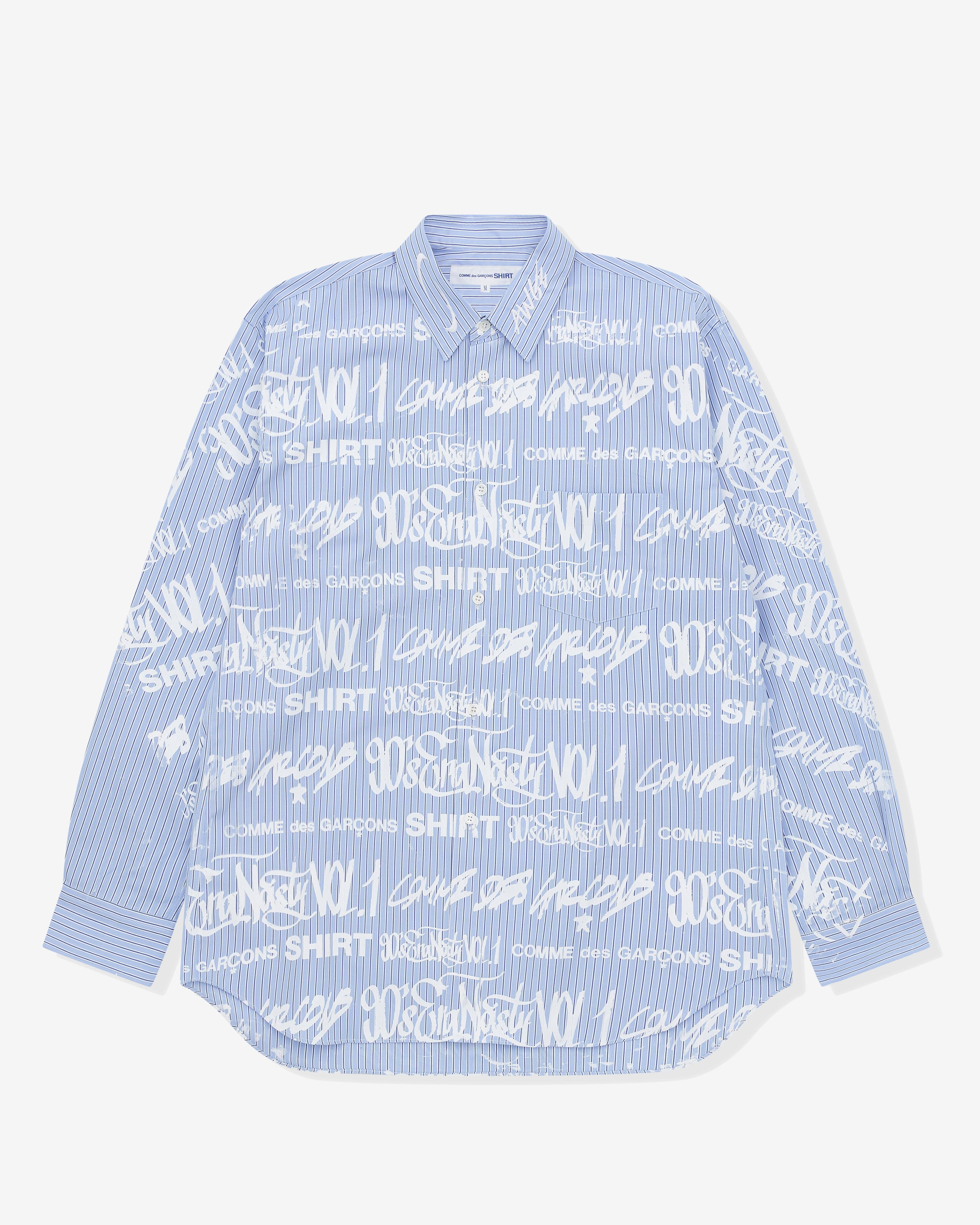 CDG Shirt - Men’s A$AP Nast All Over Printed Shirt - (Pinstripe/White Print) by COMME DES GARCONS