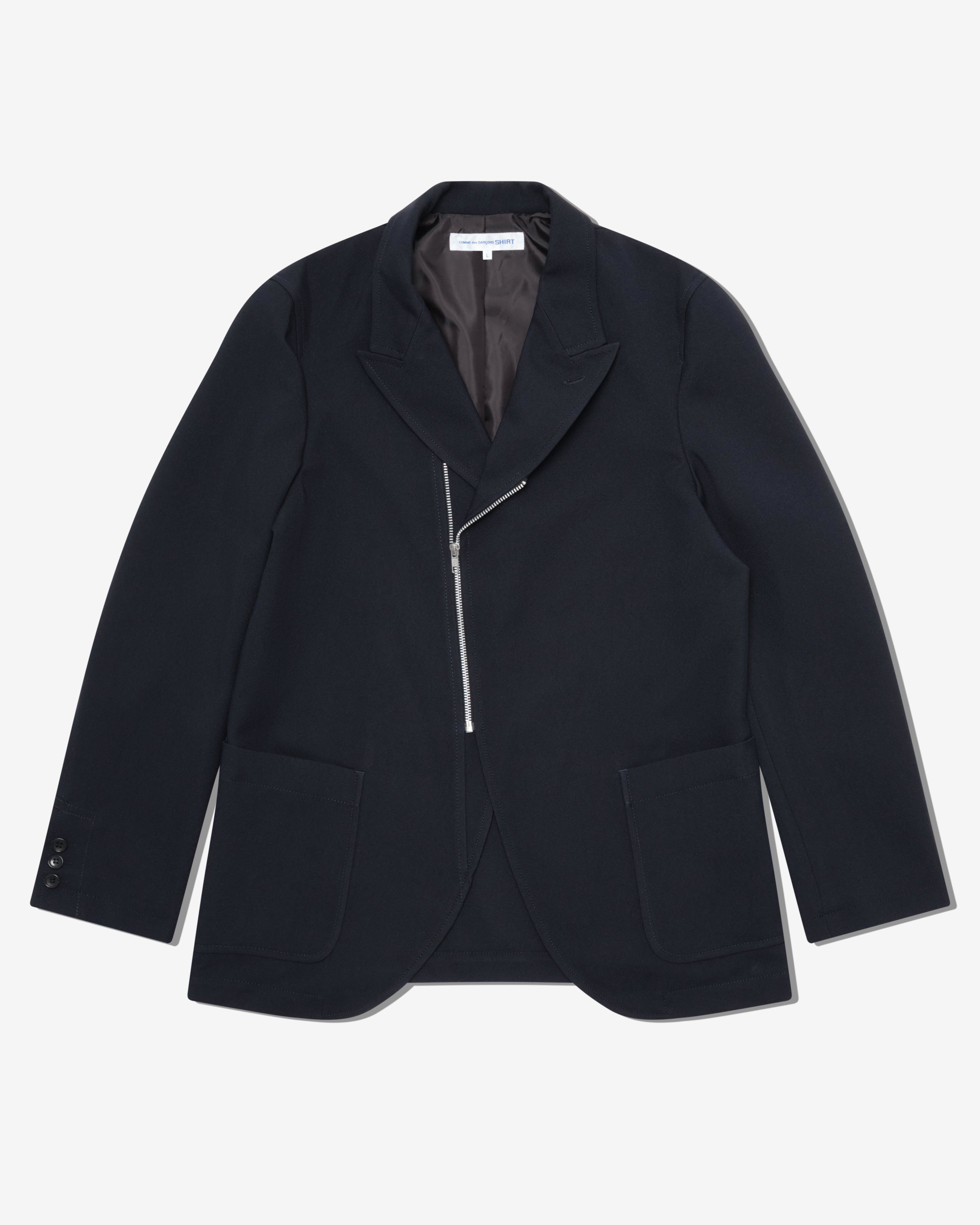 CDG Shirt - Men's Asymmetric Zip Blazer - (Navy) by COMME DES GARCONS