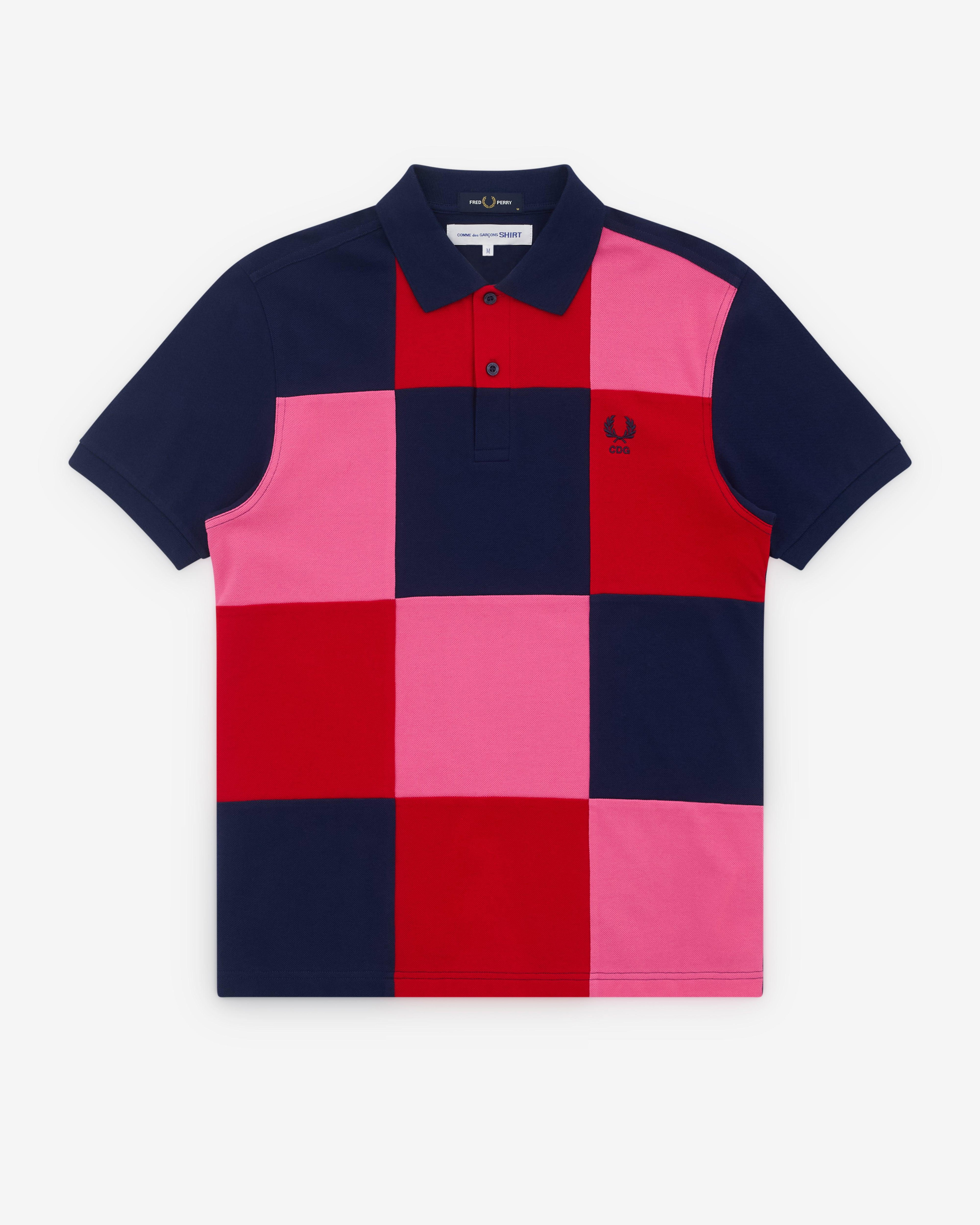 CDG Shirt - Men's Fred Perry Square Patchwork - (Navy) by COMME DES GARCONS