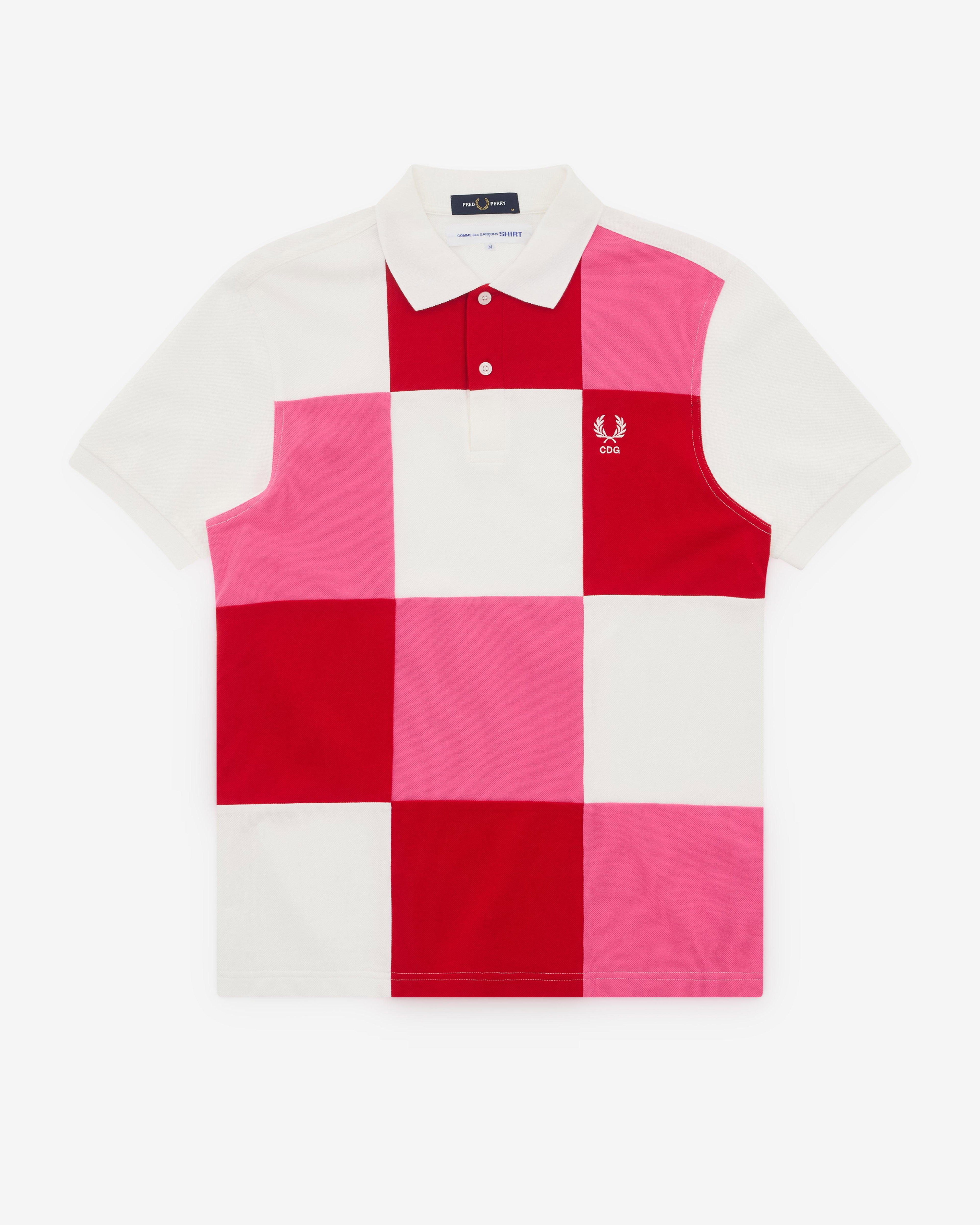 CDG Shirt - Men's Fred Perry Square Patchwork - (White) by COMME DES GARCONS