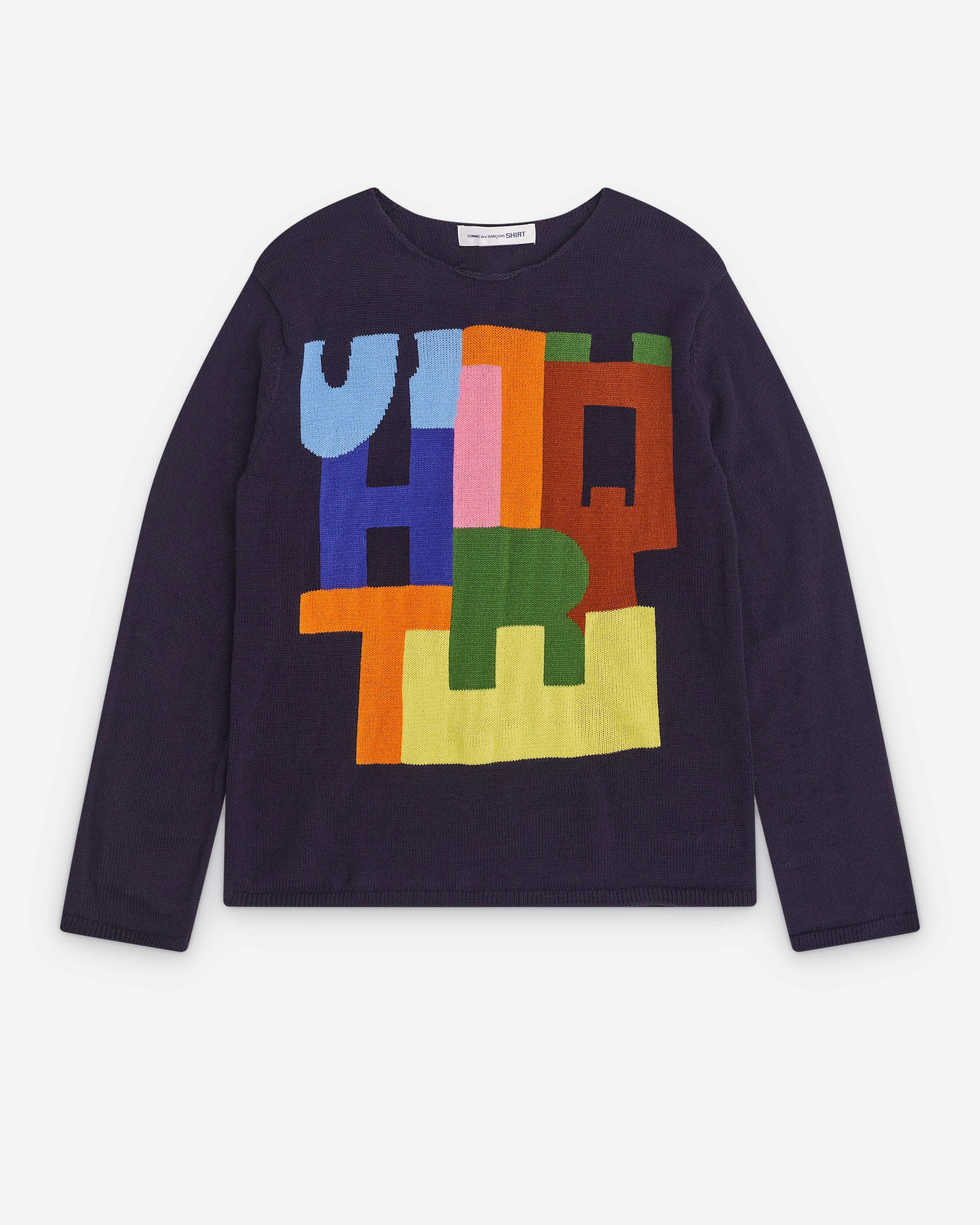 CDG Shirt - Men’s Intarsia Knit Sweater - (Navy) by COMME DES GARCONS