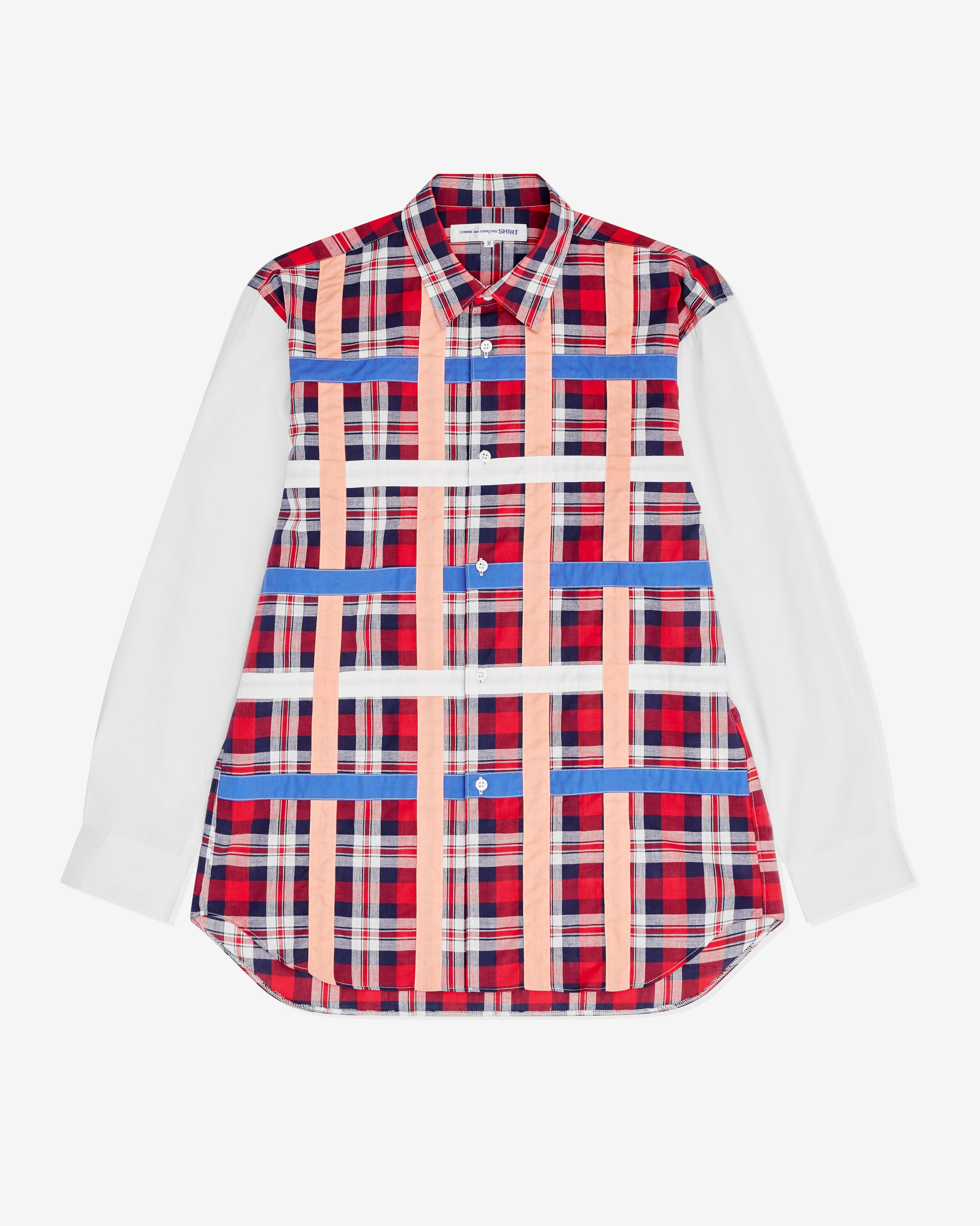 CDG Shirt - Men’s Multi Tartan Shirt - (White/Red/Blue) by COMME DES GARCONS