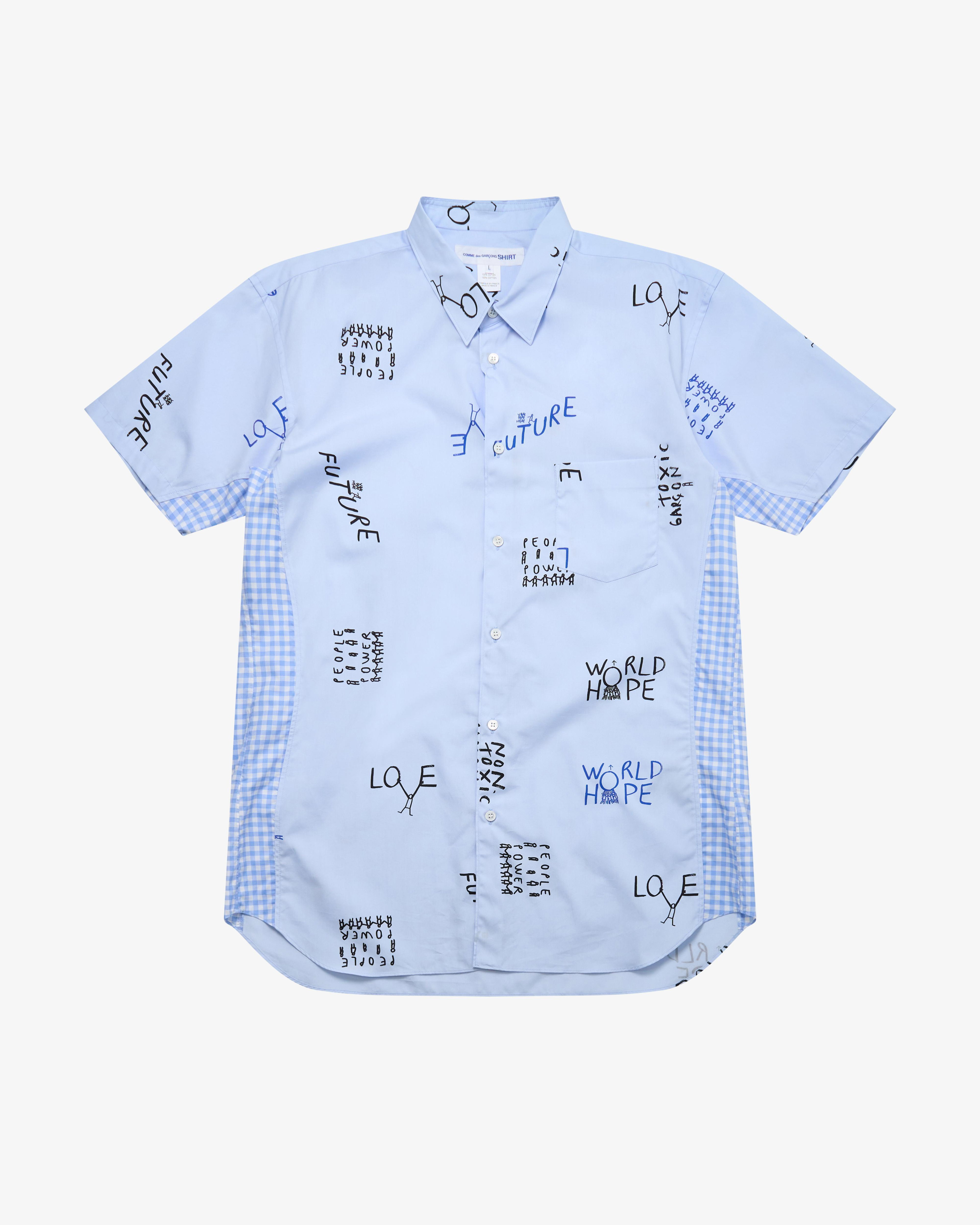 CDG Shirt - Men's Printed Cotton Poplin - (Blue) by COMME DES GARCONS