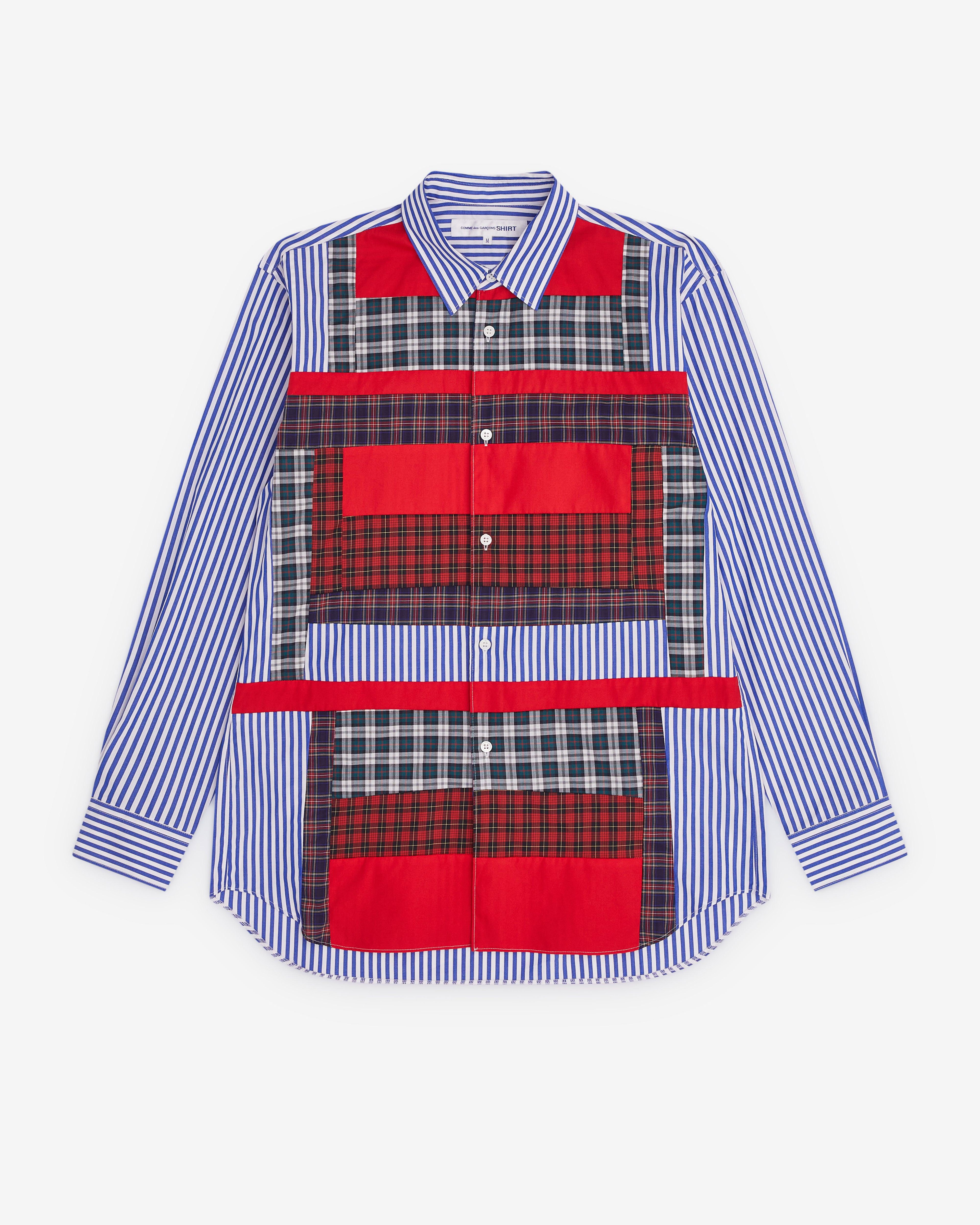 CDG Shirt - Men’s Stripe And Tartan Colour Block Shirt - (Multi) by COMME DES GARCONS