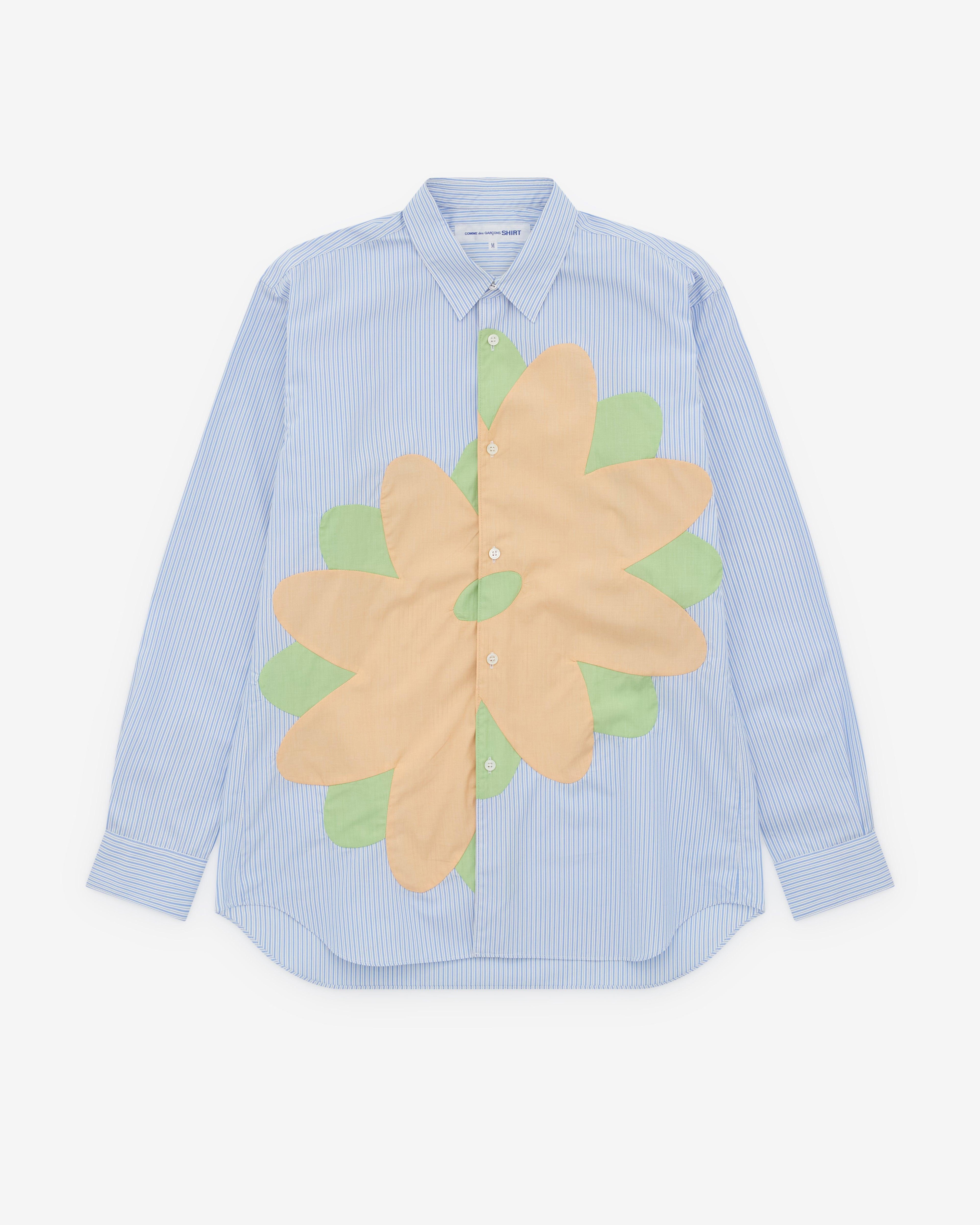 CDG Shirt - Men's Stripe Cotton Poplin - (Blue) by COMME DES GARCONS