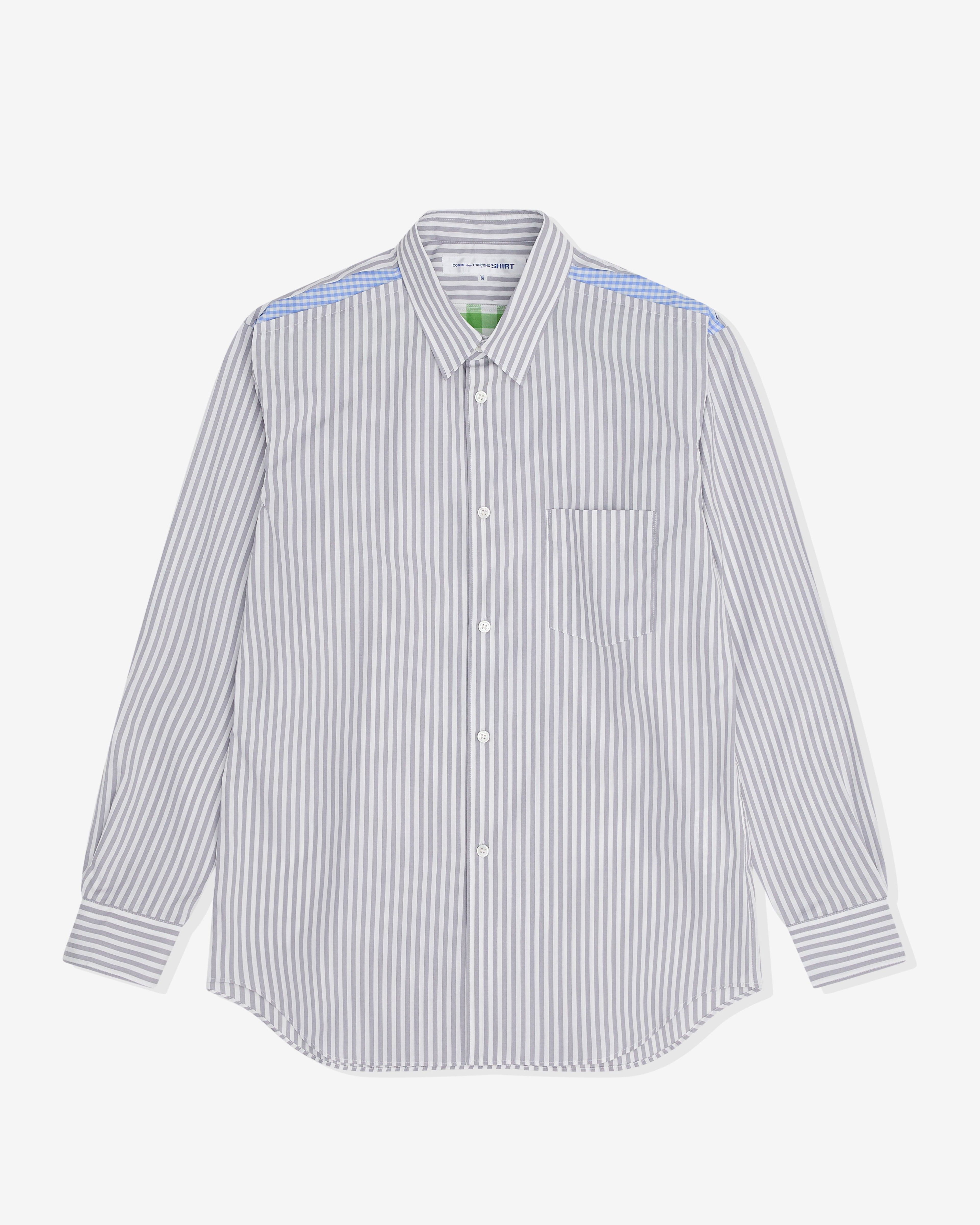 CDG Shirt - Men's Striped Gingham Panel Shirt - (Grey) by COMME DES GARCONS
