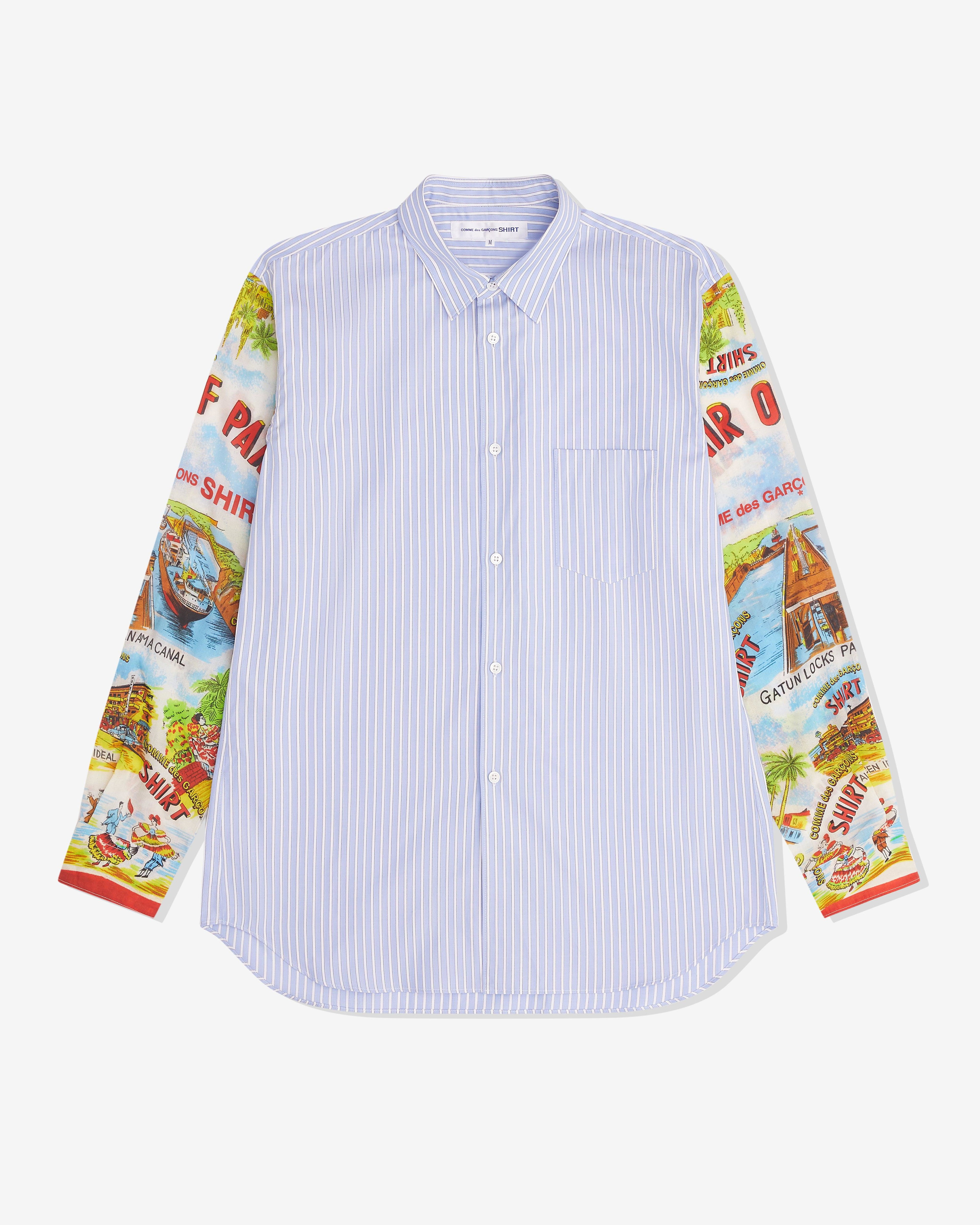 CDG Shirt - Men’s Striped Holiday Sleeve Shirt - (Blue) by COMME DES GARCONS