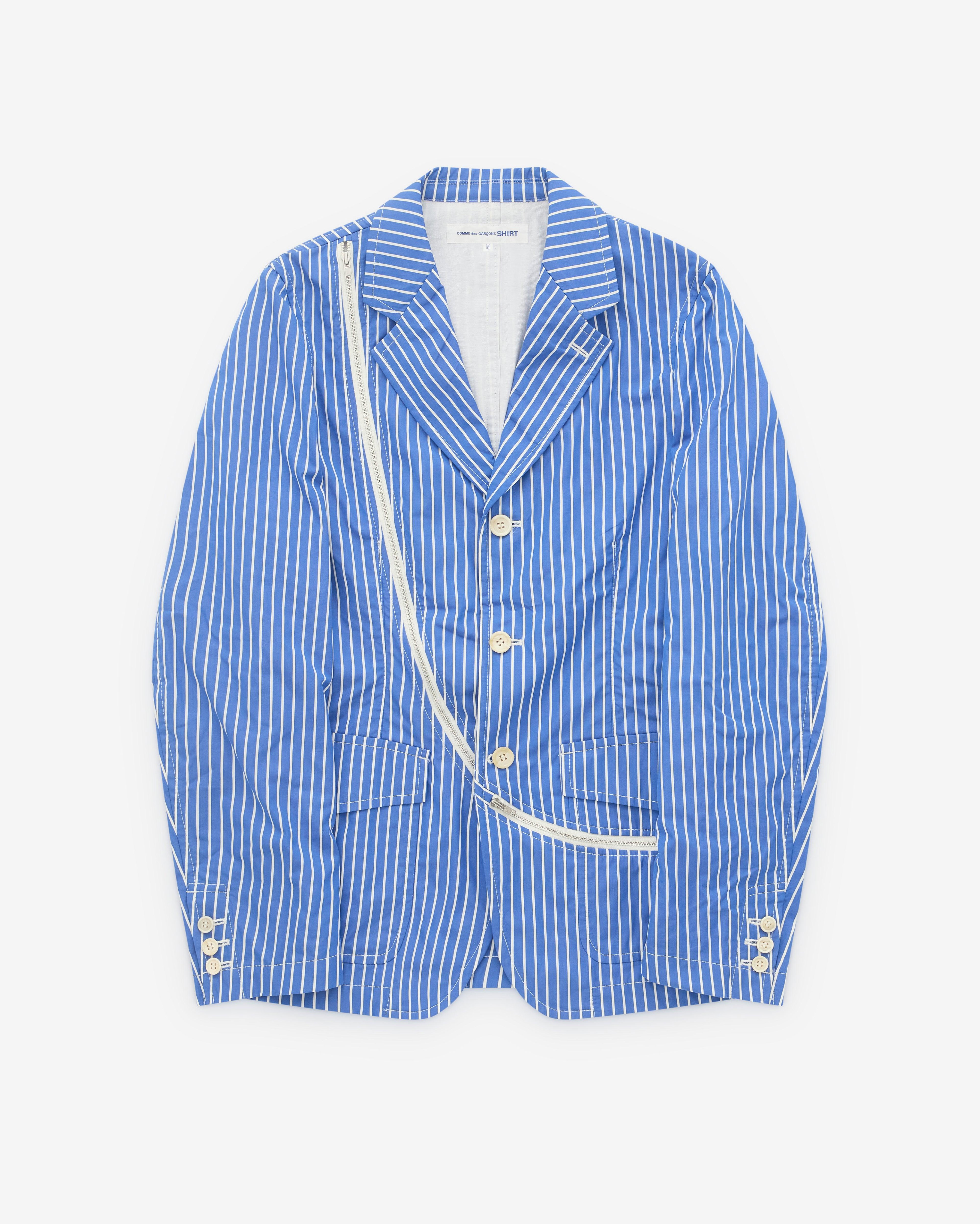 CDG Shirt - Men's Striped Zip Blazer - (Blue/White) by COMME DES GARCONS