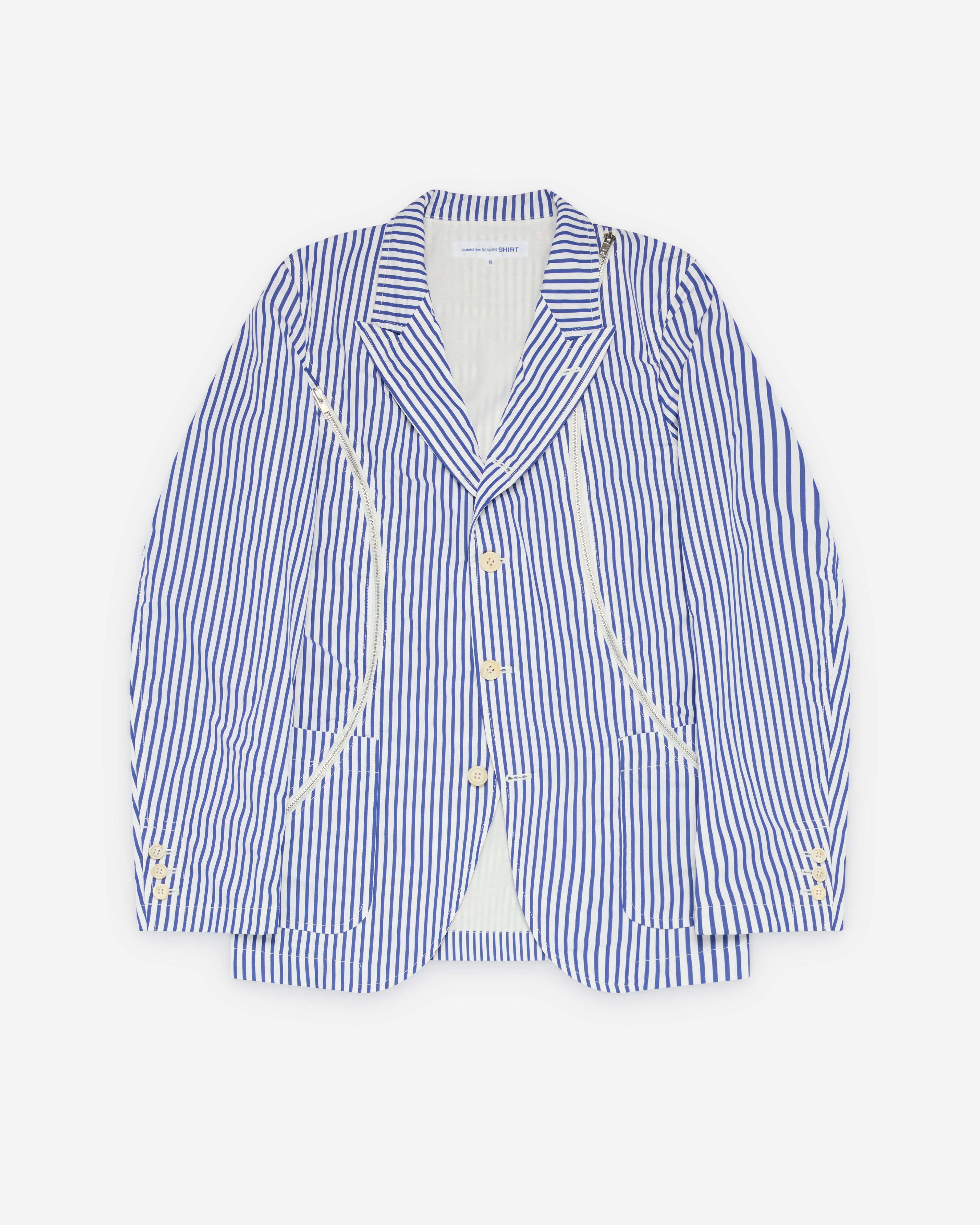 CDG Shirt - Men's Striped Zip Blazer - (Blue/White) by COMME DES GARCONS