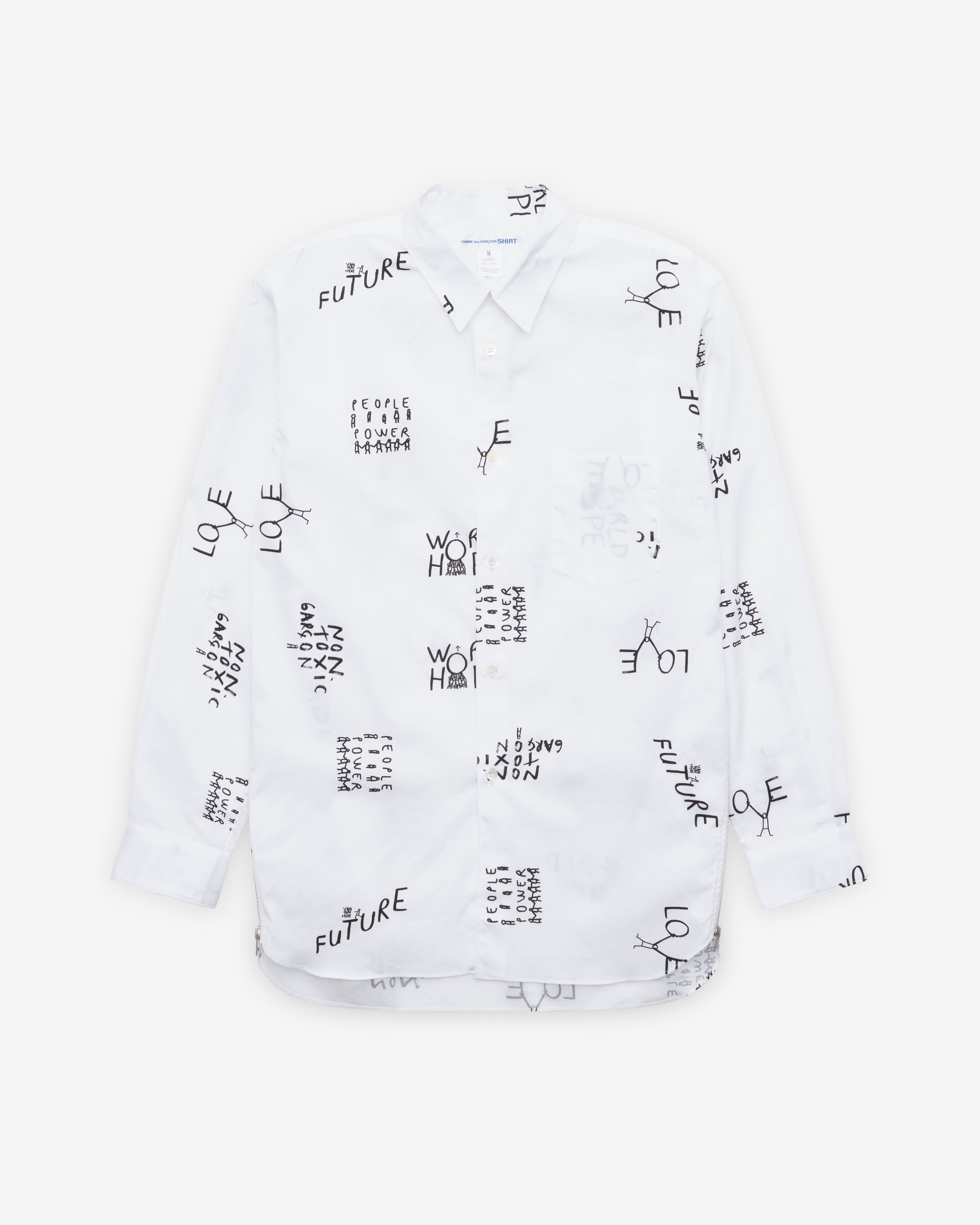CDG Shirt - Men's Tomorrow Future Zip Shirt - (White) by COMME DES GARCONS