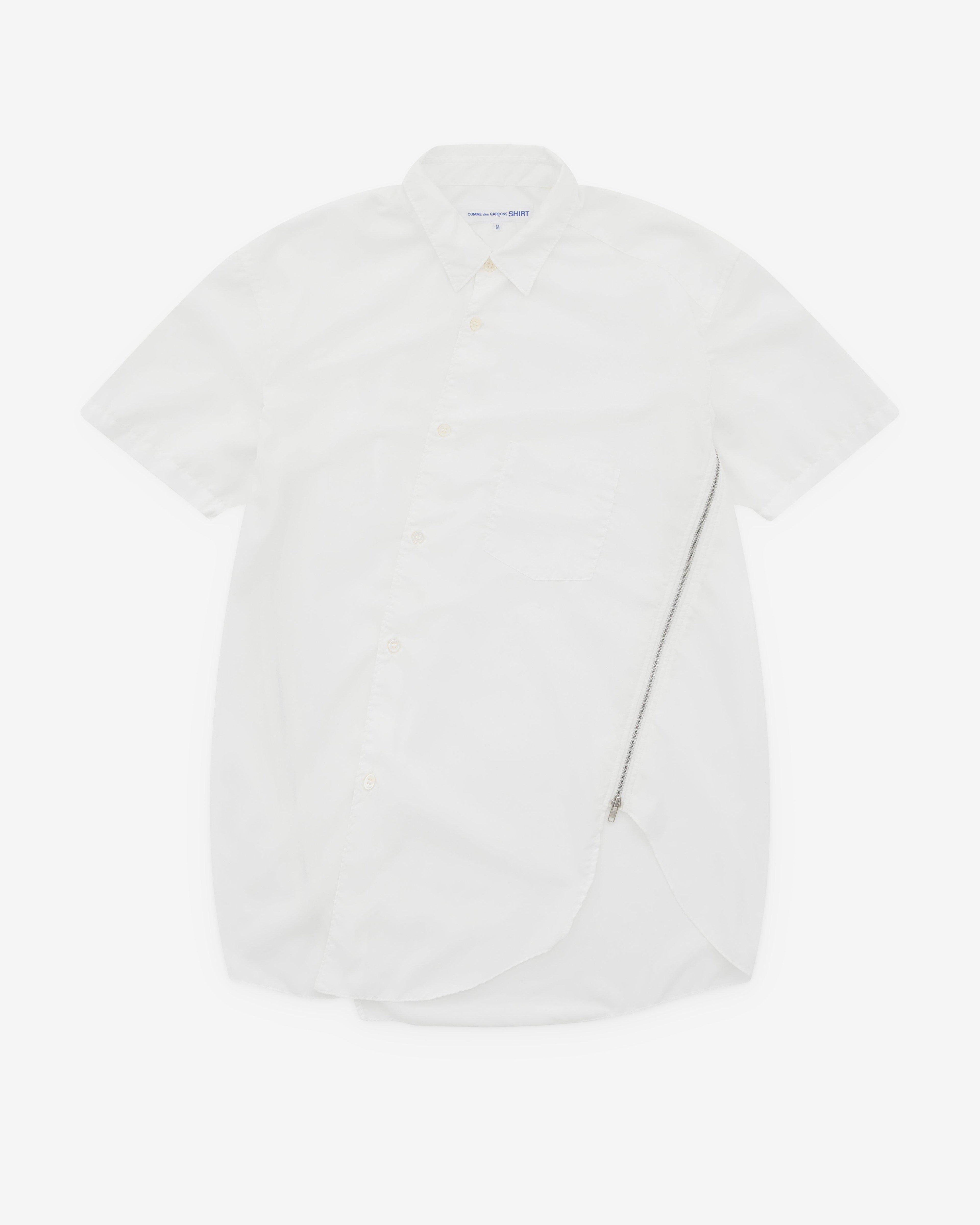 CDG Shirt - Men's Zip Short Sleeve Shirt - (White) by COMME DES GARCONS