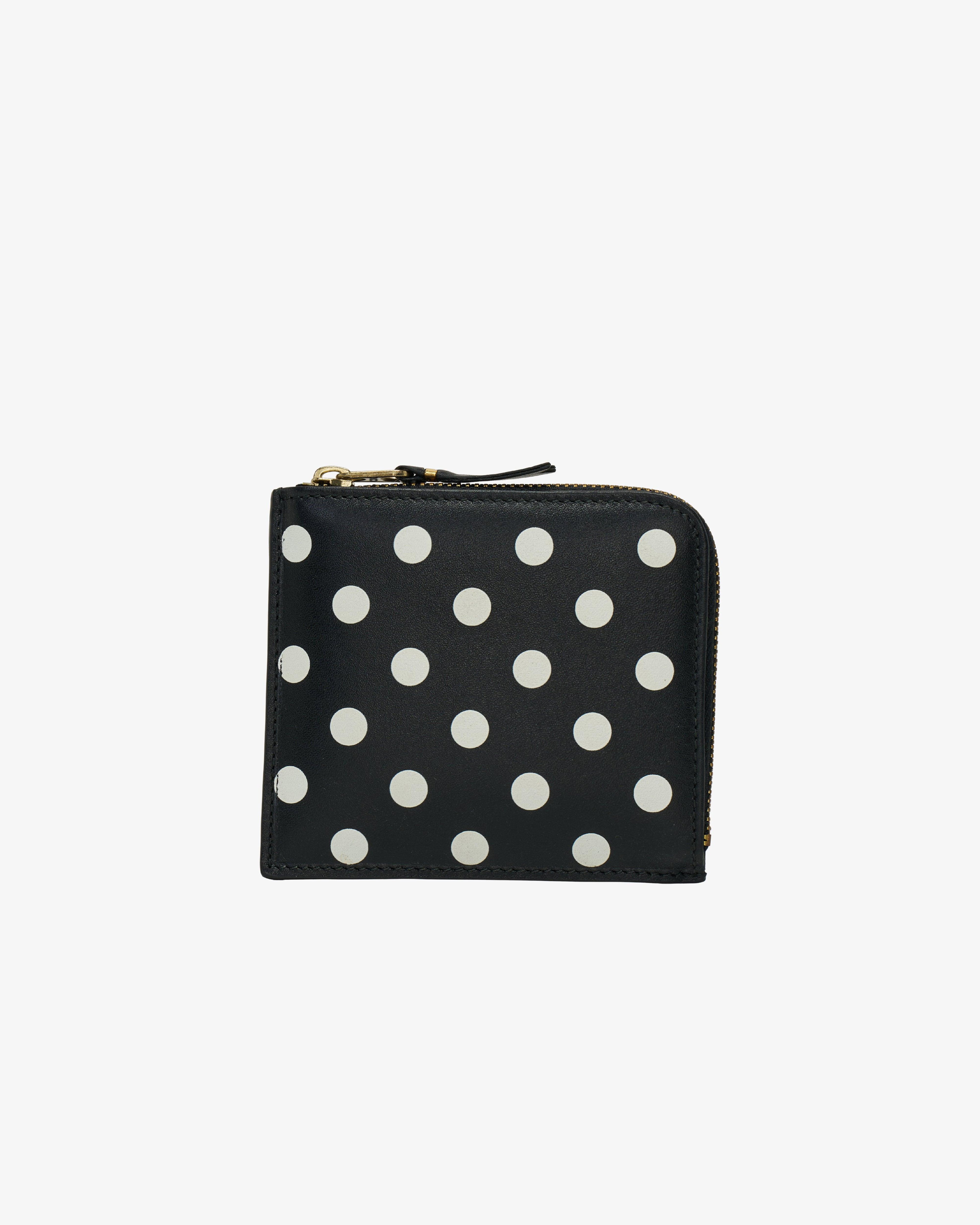 CDG Wallet - Dots Printed L-Shape Zip - (Black) by COMME DES GARCONS