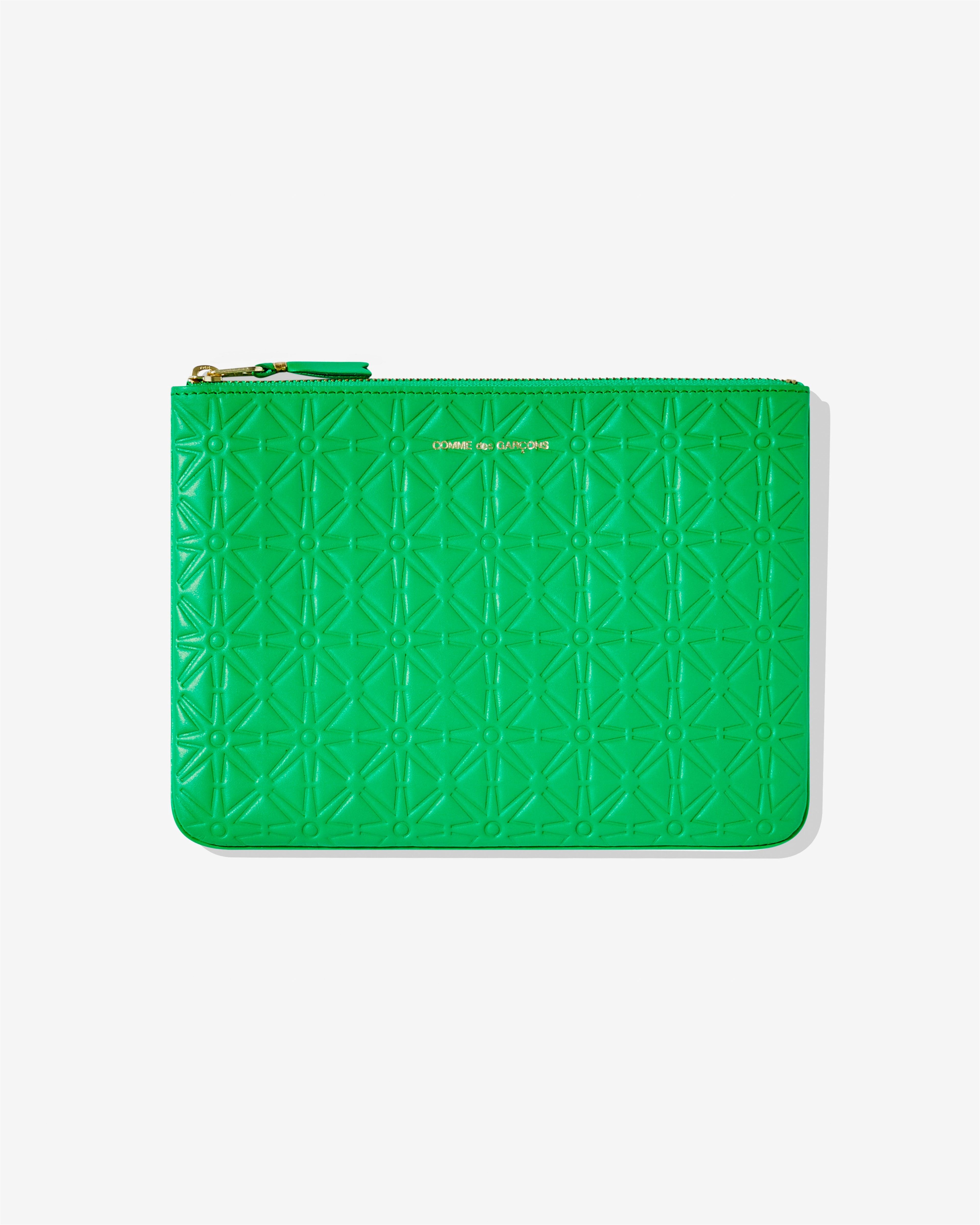 CDG Wallet - Embossed A Zip Pouch - (Green SA510EA) by COMME DES GARCONS
