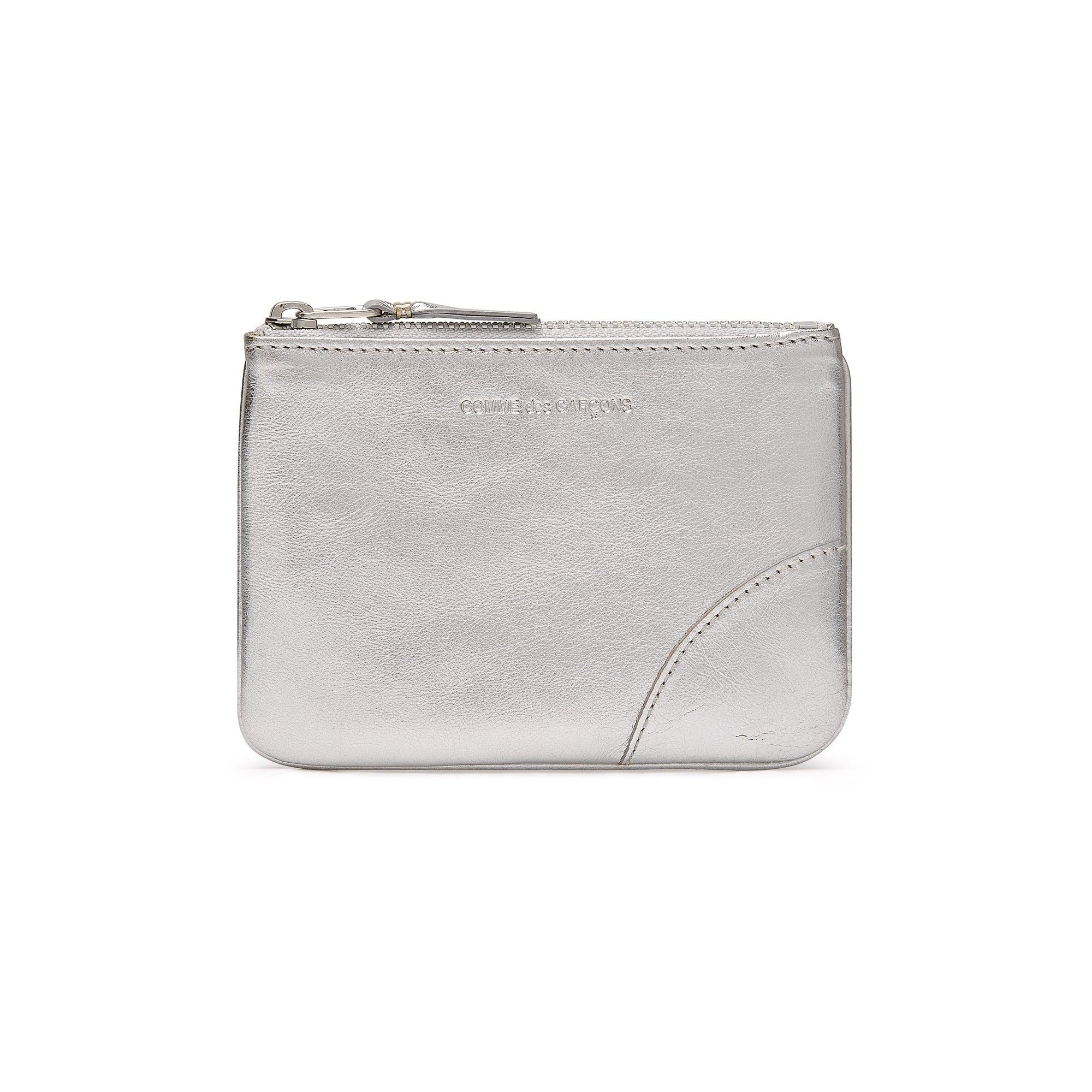 CDG Wallet - Leather Zip Pouch - (Silver SA8100G) by COMME DES GARCONS