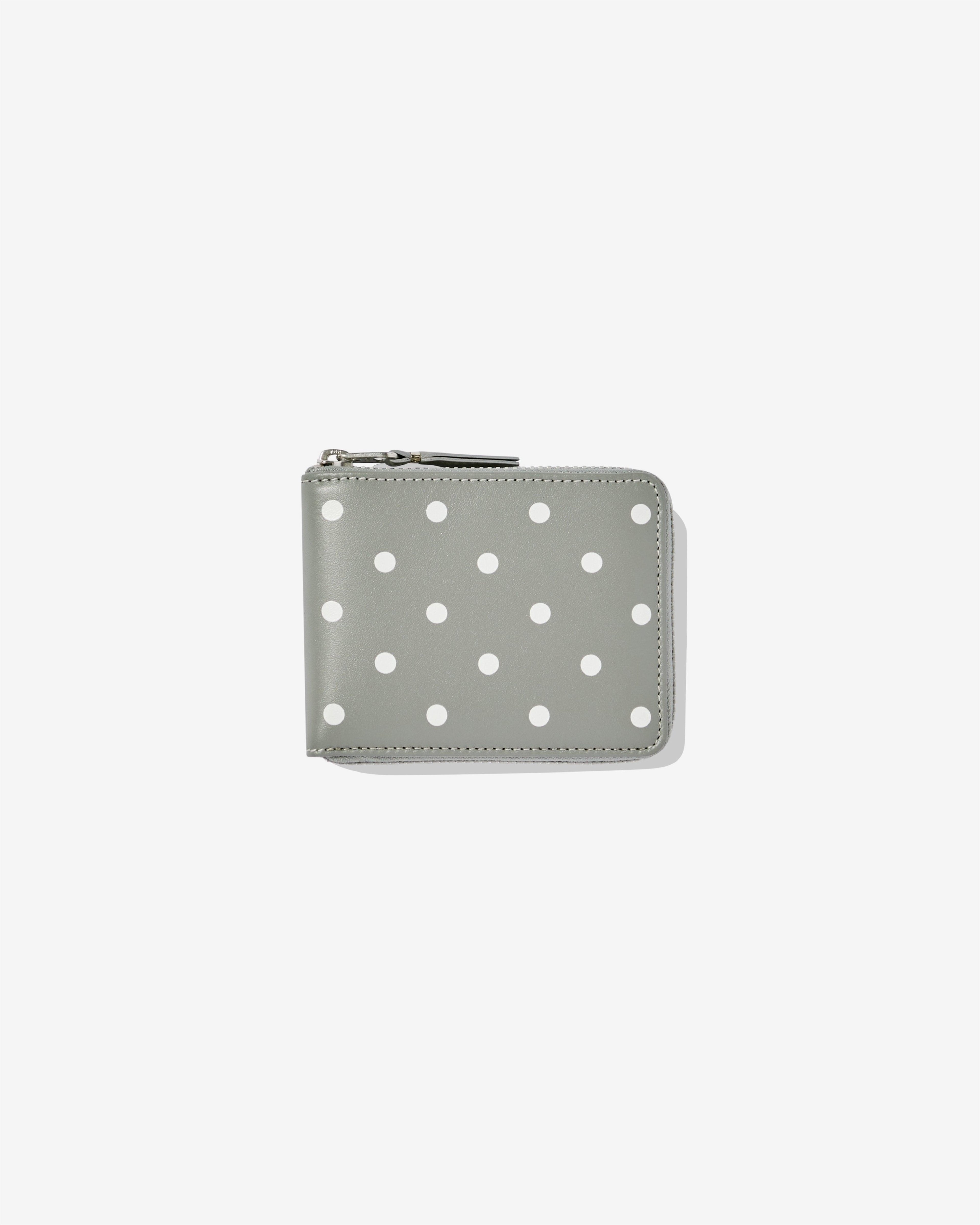 CDG Wallet - Polka Dot Printed Full Zip Around Wallet - (Grey SA7100PD) by COMME DES GARCONS