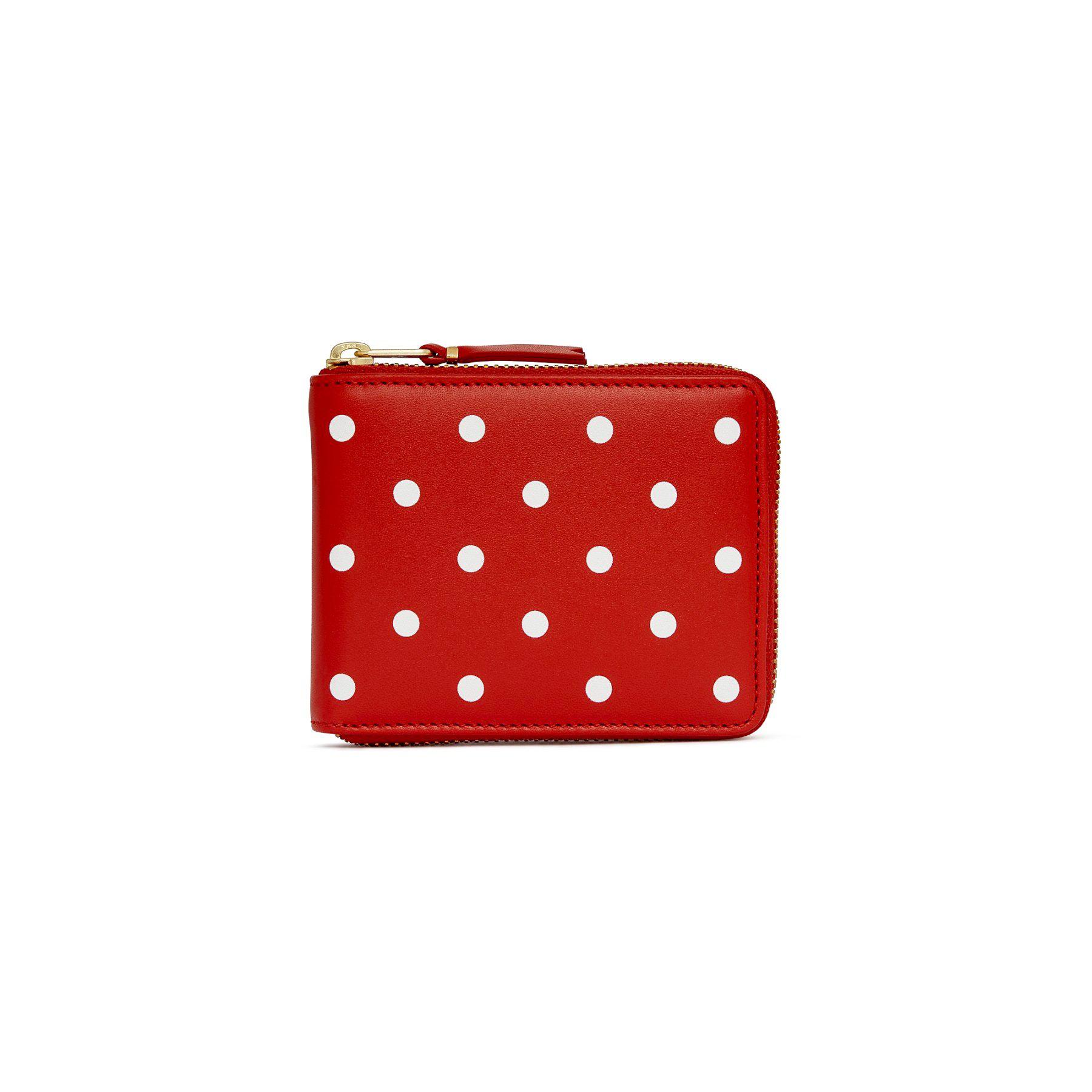 CDG Wallet - Polka Dot Printed Full Zip Around Wallet - (Red SA7100PD) by COMME DES GARCONS