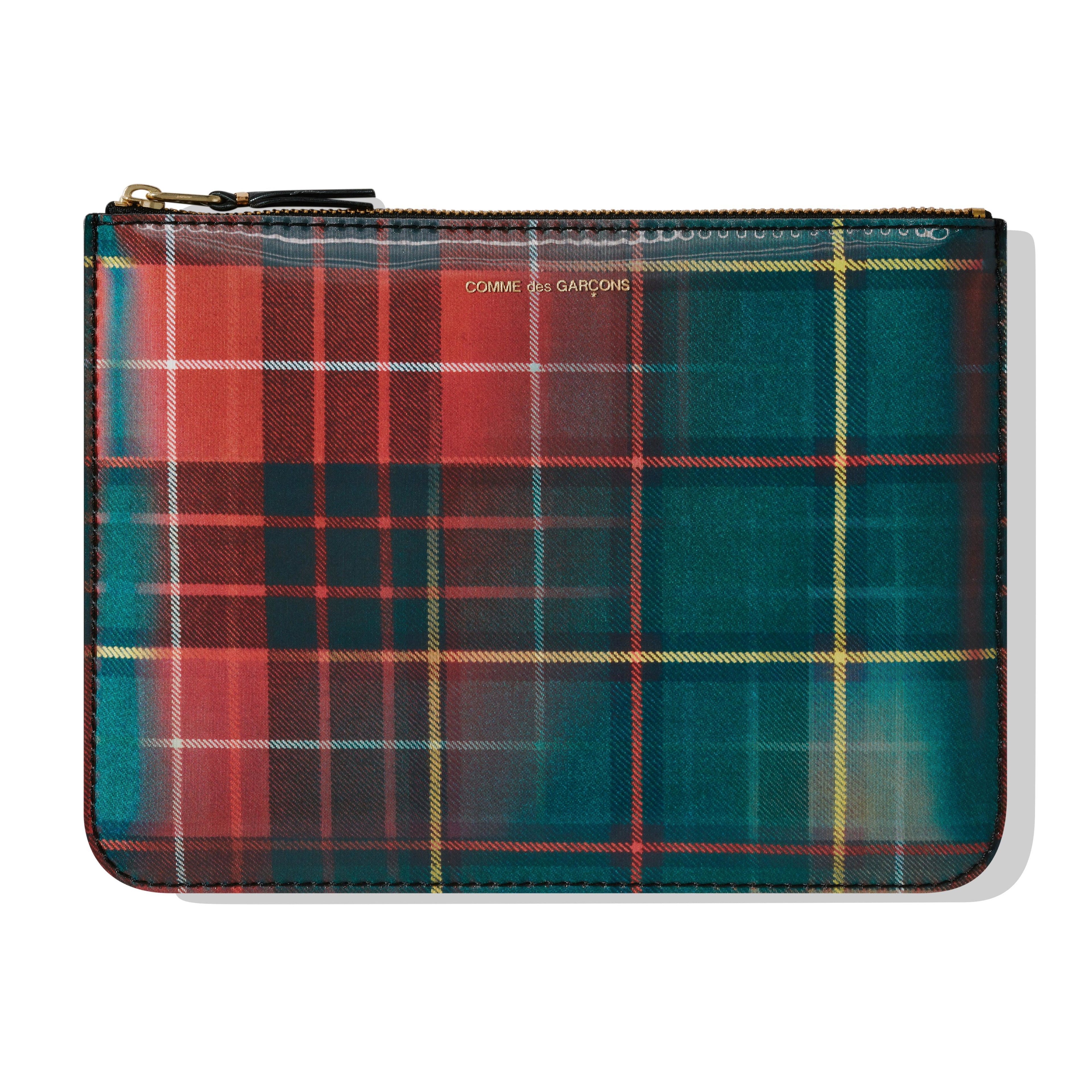 Cdg Wallet - Lenticular Tartan Zip Pouch - (Red/Green) by COMME DES GARCONS